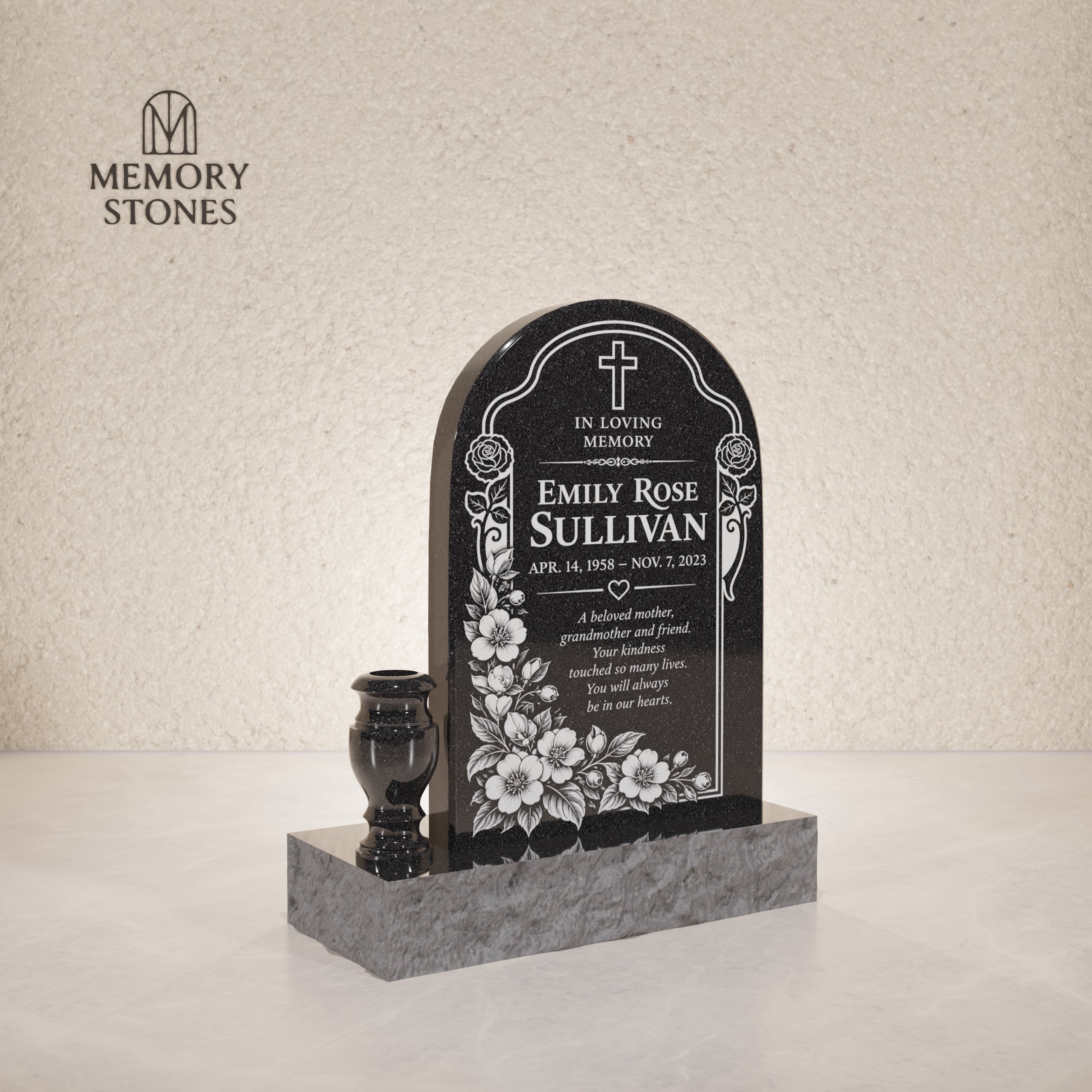 Arched Top Upright Granite Headstone