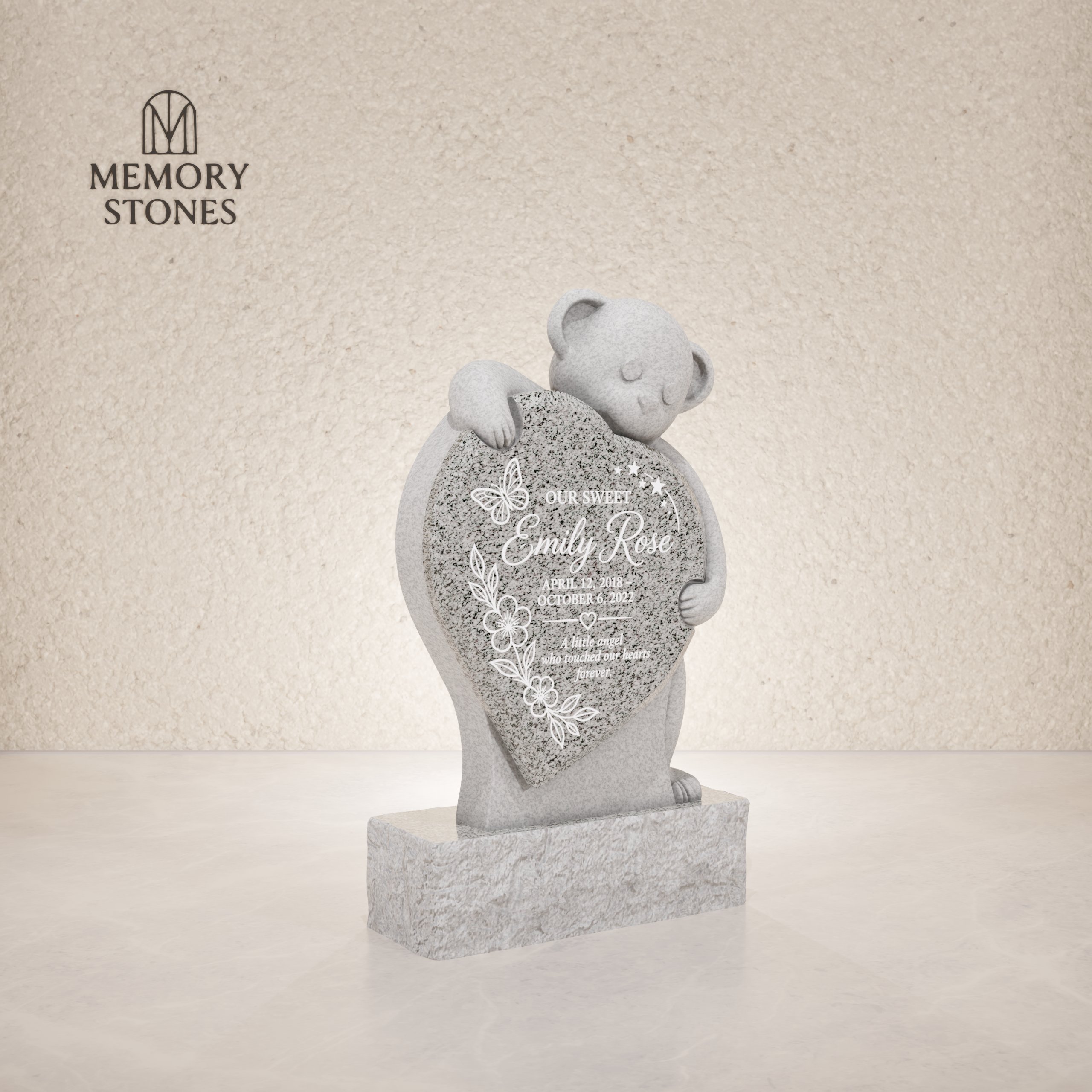 Teddy Bear Heart Granite Memorial