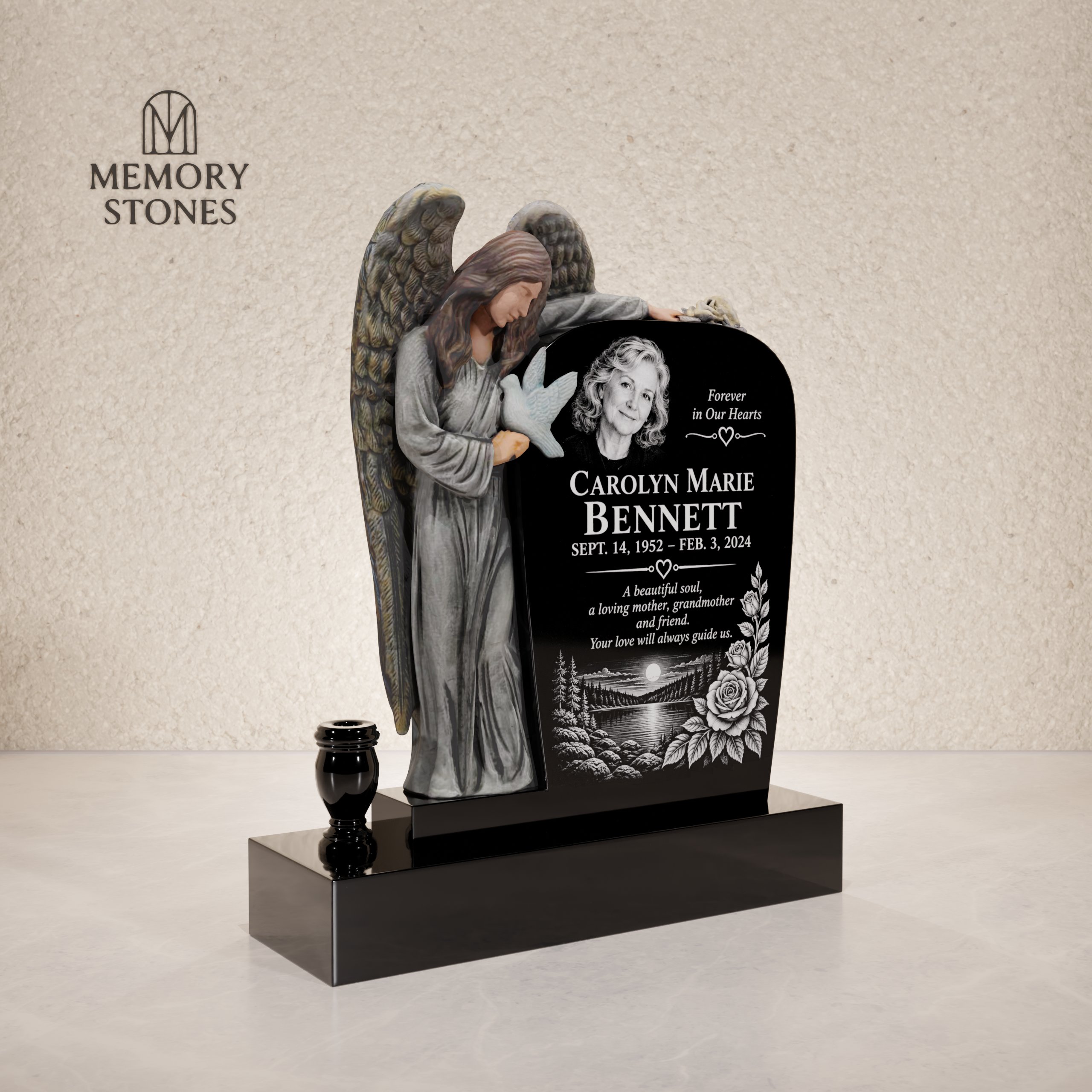 Angel Upright Headstone with Dove Detail