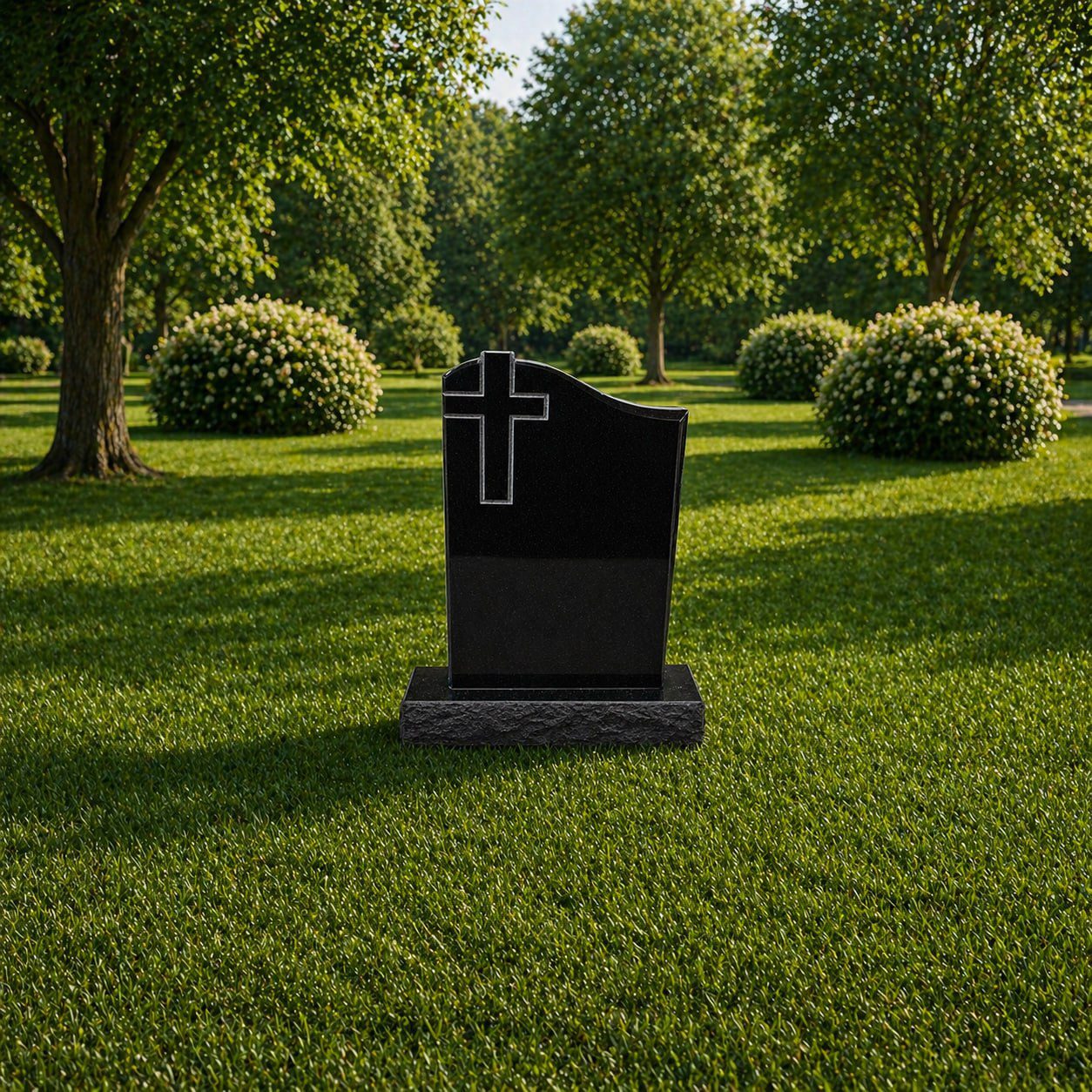 Single Cross Top Upright Granite Headstone