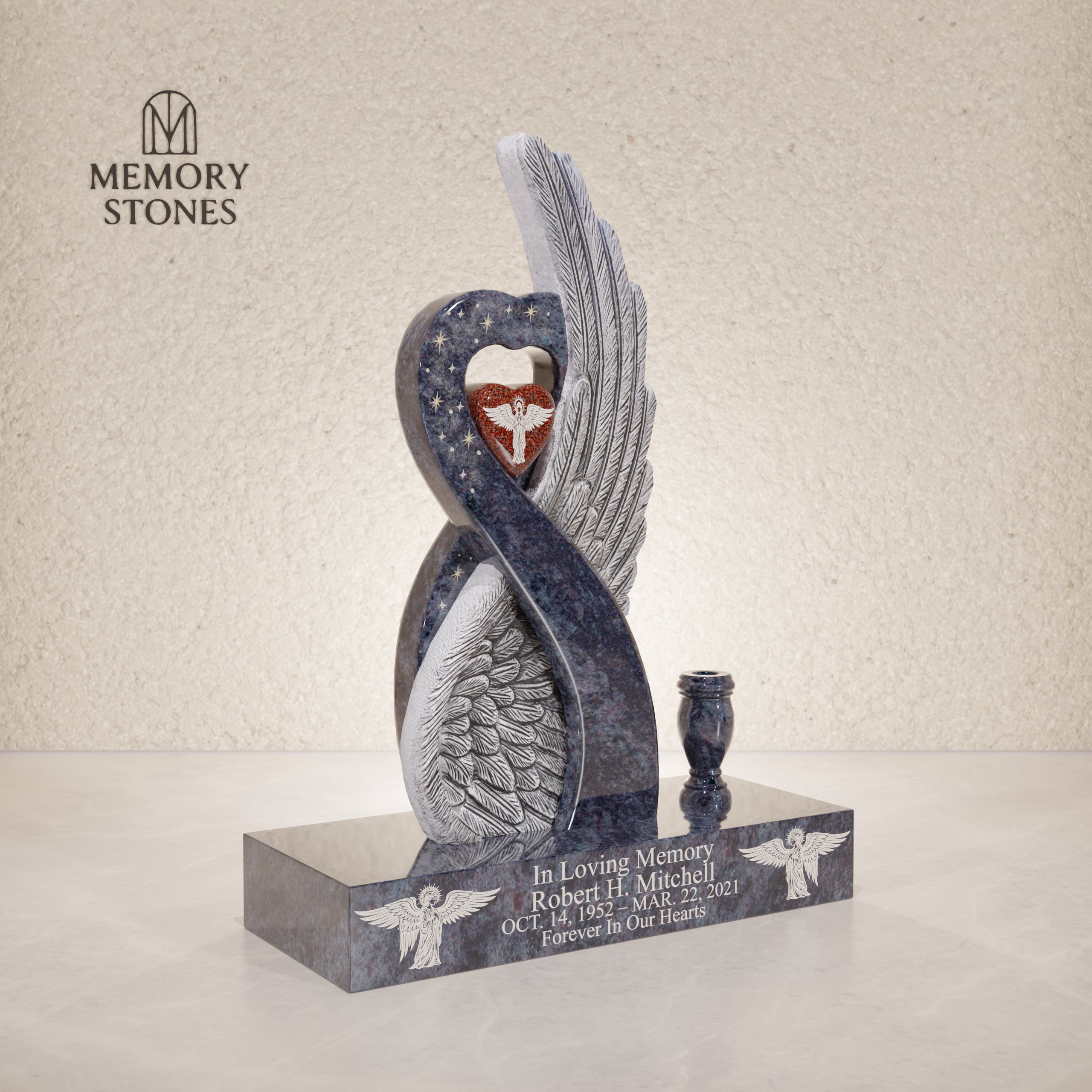 Eternal Wings Heart Headstone