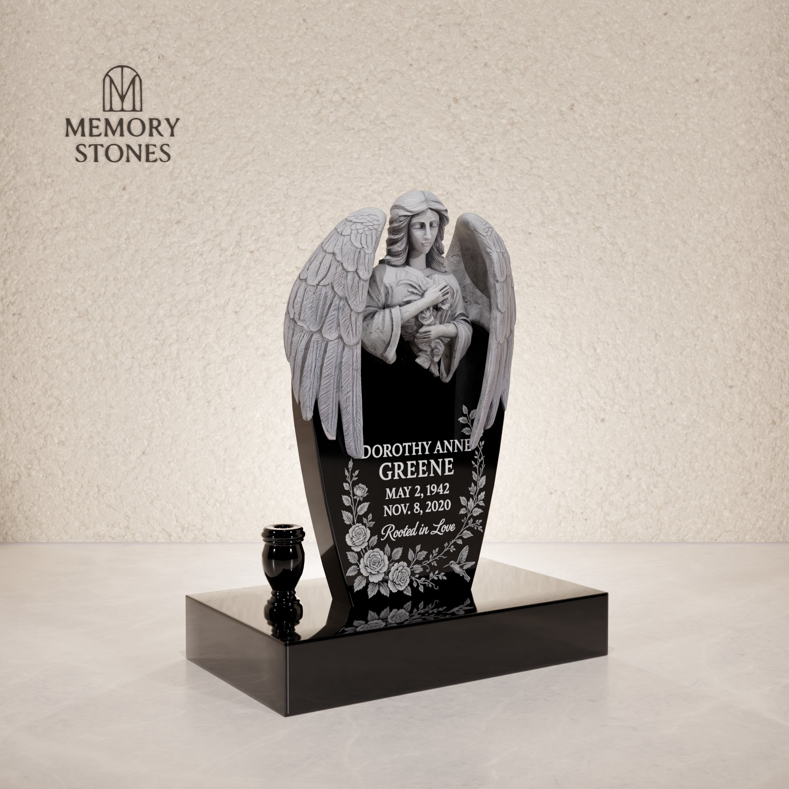 Angel Embrace Upright Headstone