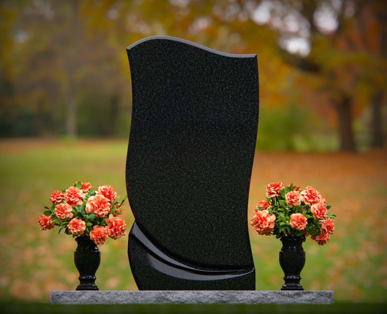 Modern Wave-Shape Upright Granite Headstone