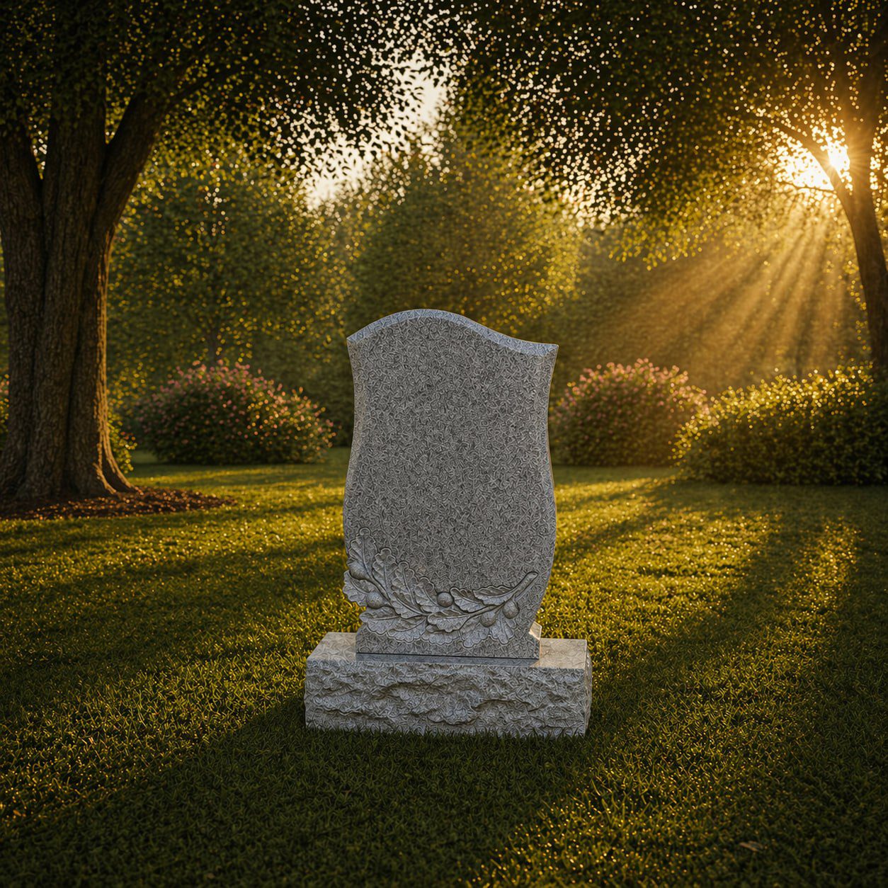 Floral Carved Upright Granite Headstone