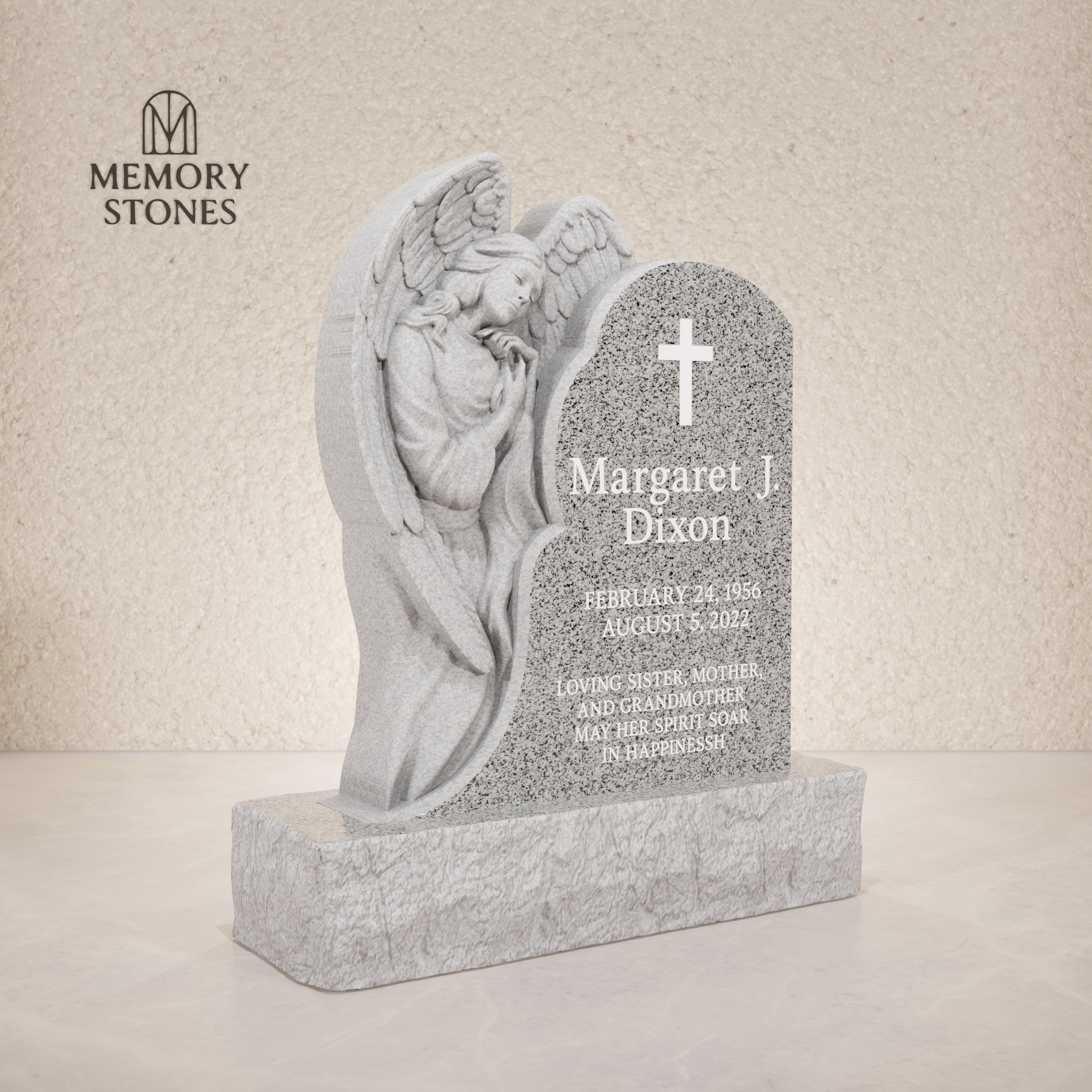 Angel Sculpted Upright Granite Headstone
