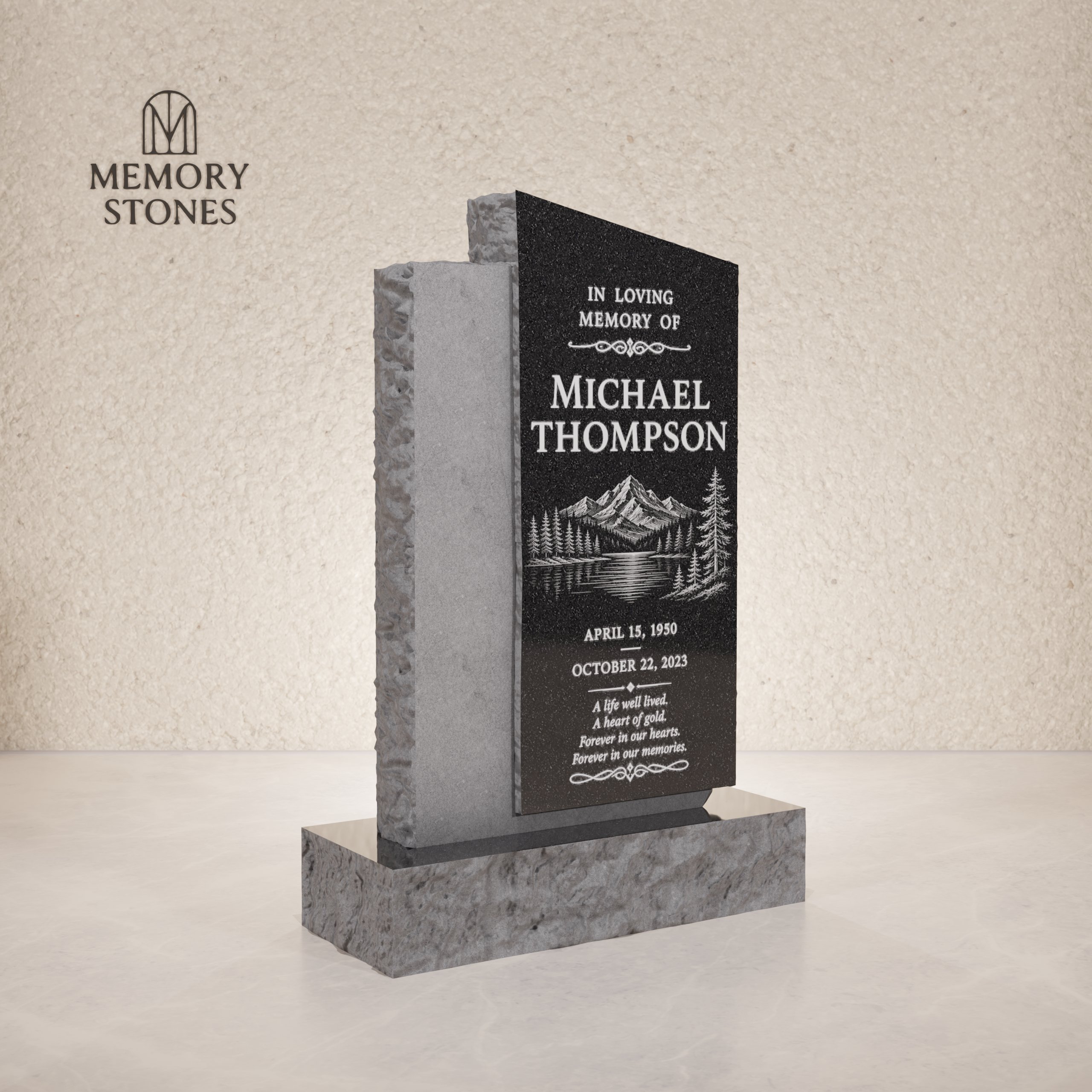 Two-Tone Black Upright Headstone 20 x 4 x 28