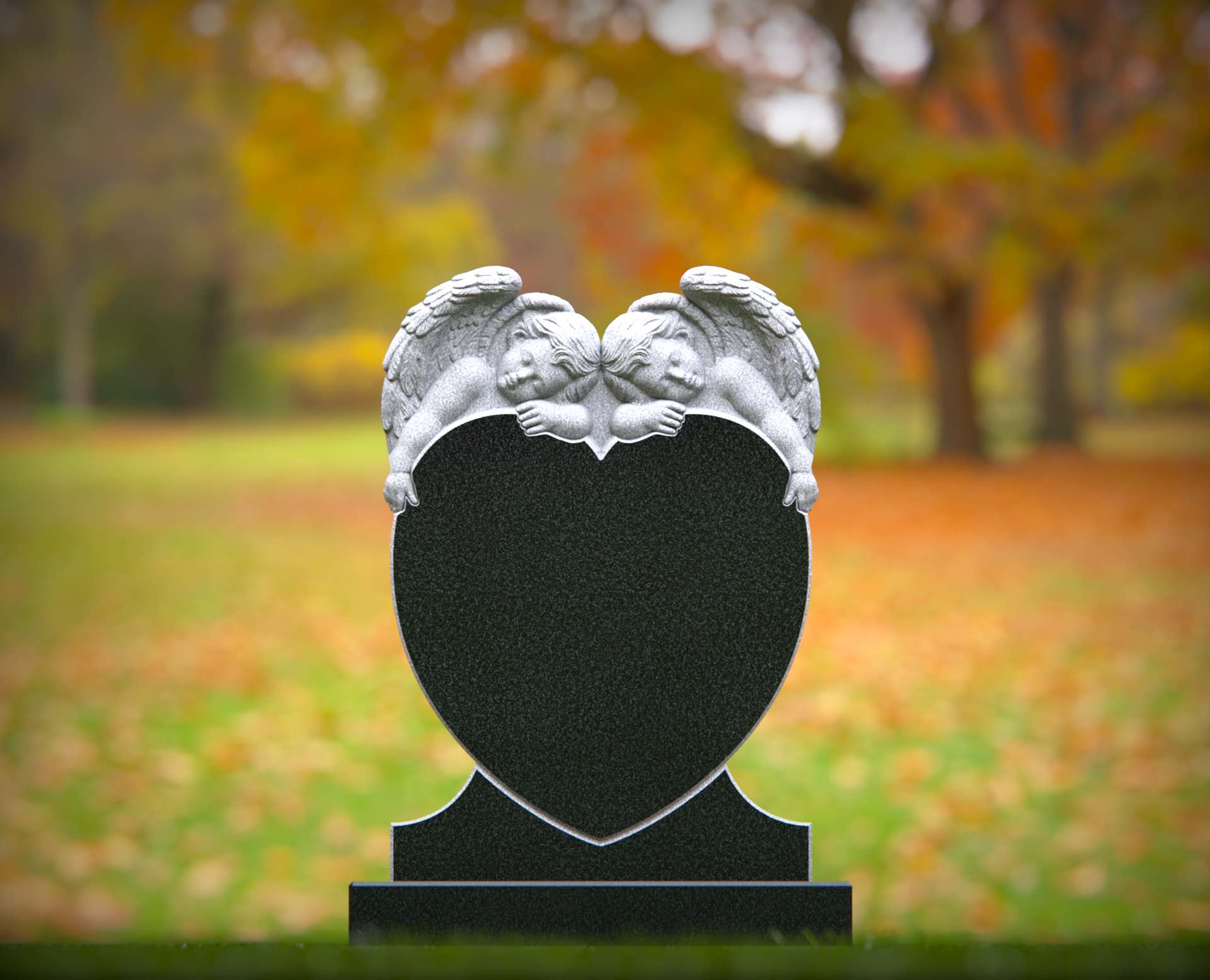 Twin Cherub Heart Granite Headstone