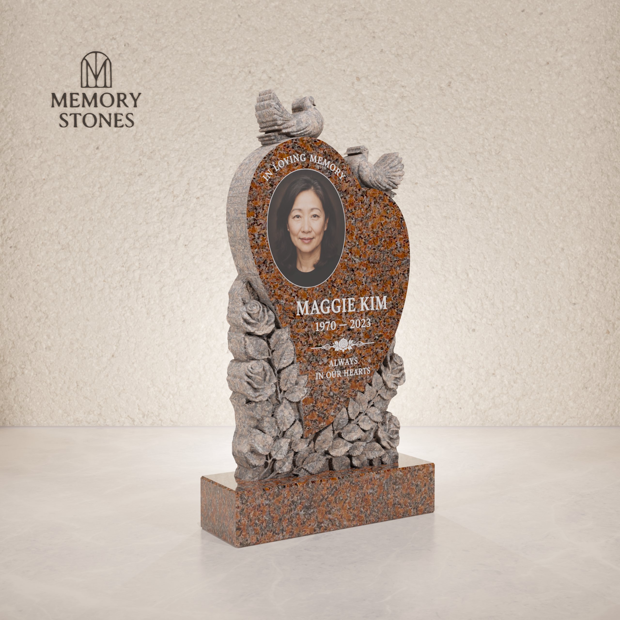 Heart Shape Upright Granite Headstone
