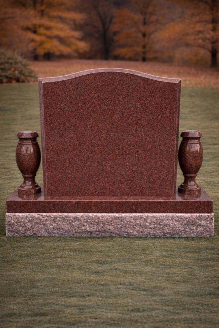 Serpentine Granite Headstone with Dual Vases