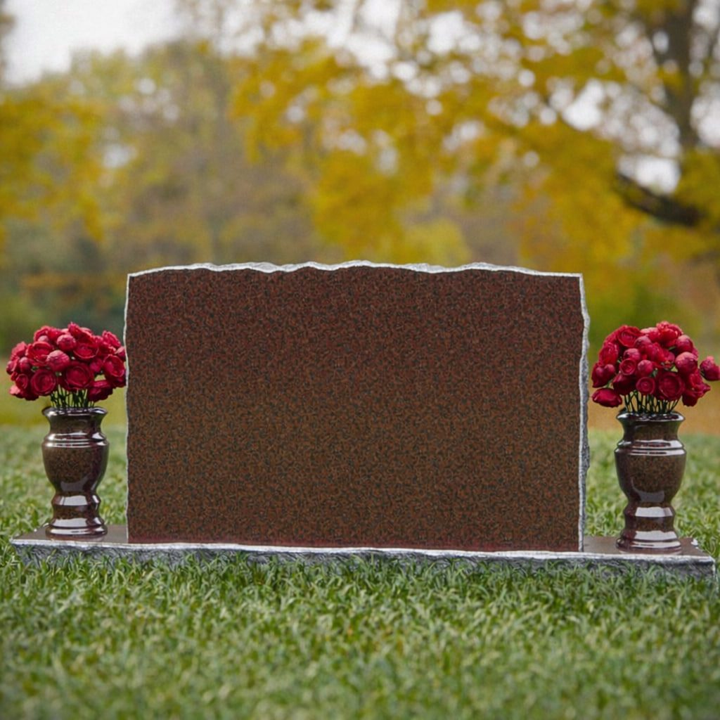 Rock-Pitched Top Companion Upright Granite Headstone