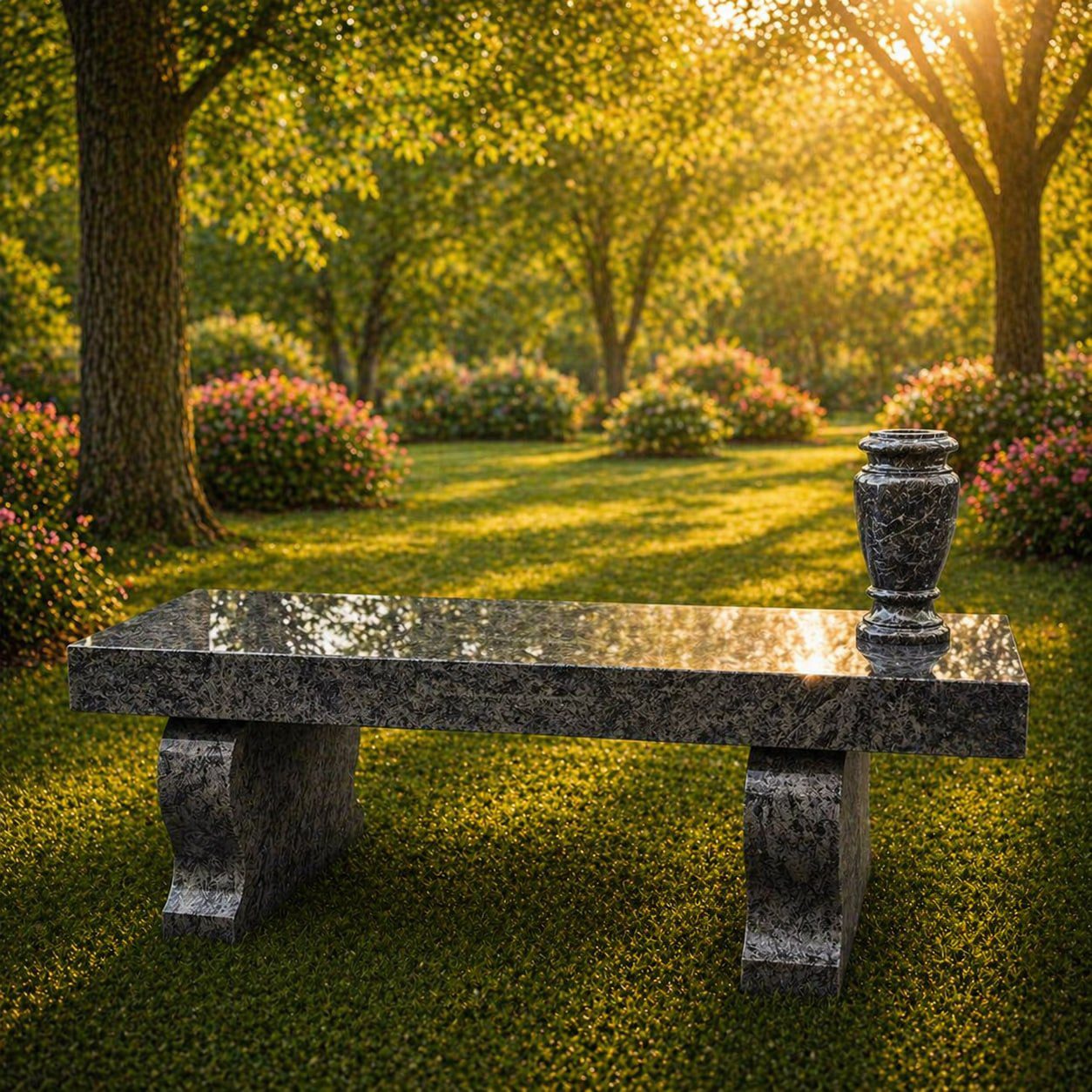 Granite Memorial Bench with Vase