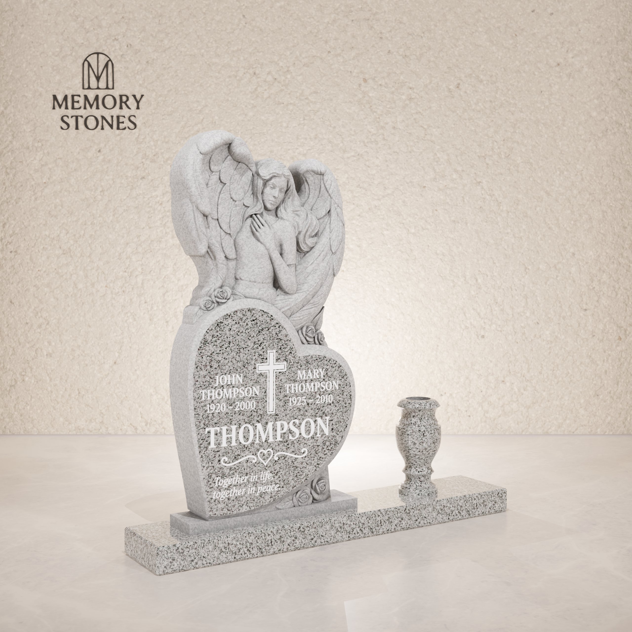 Angel Heart Upright Headstone