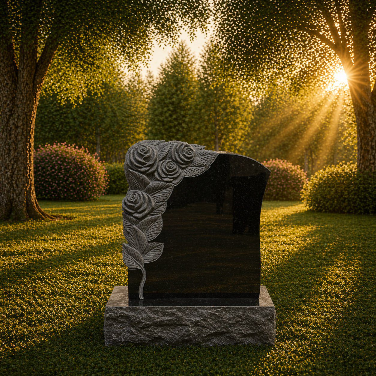 Rose Carved Upright Granite Headstone