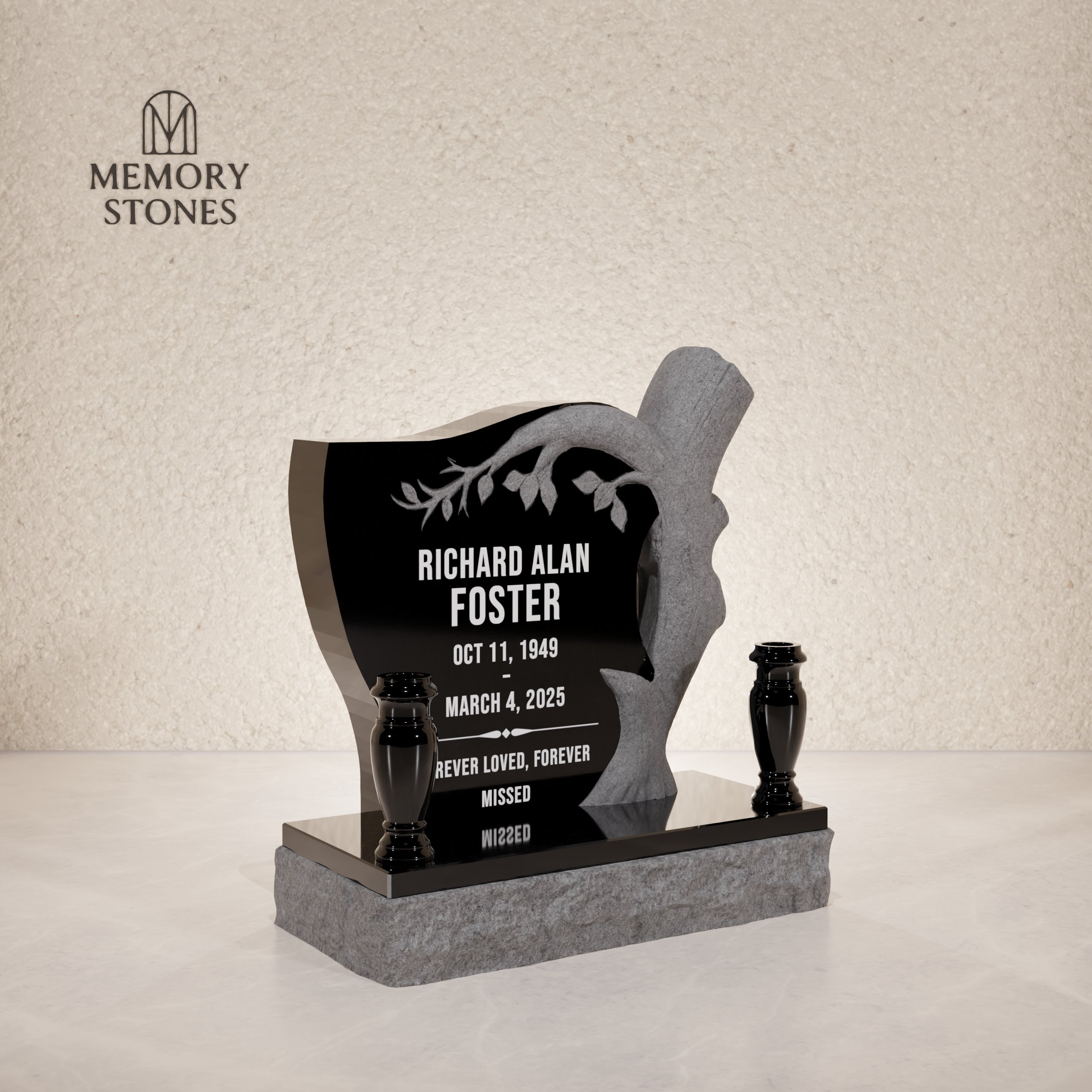 Tree Design Upright Granite Headstone