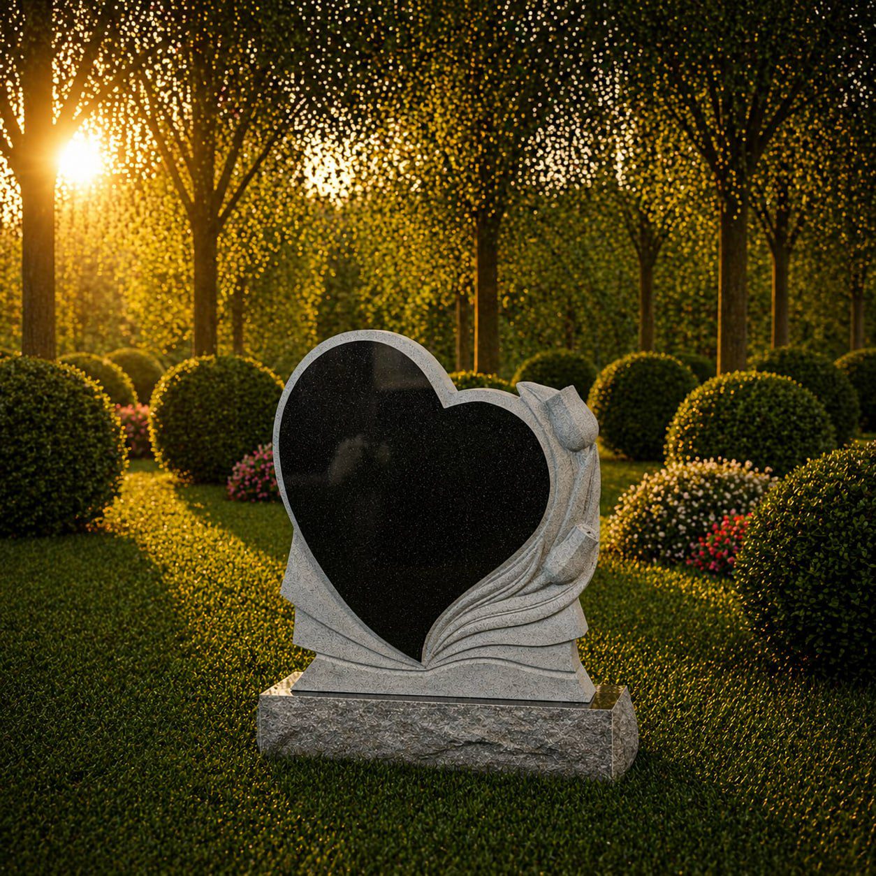 Heart Shape Granite Headstone with Rose Detail