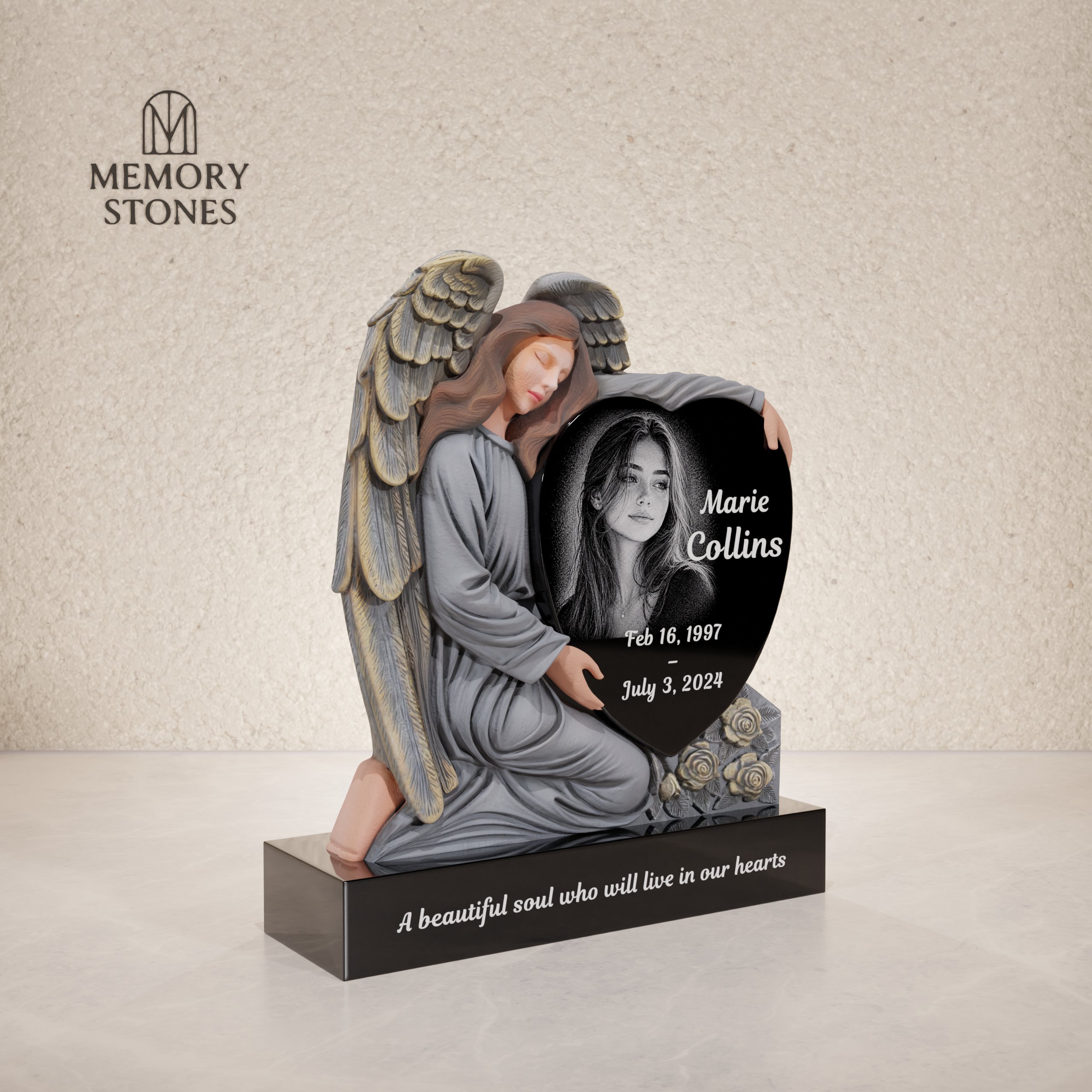 Angel Heart Granite Headstone