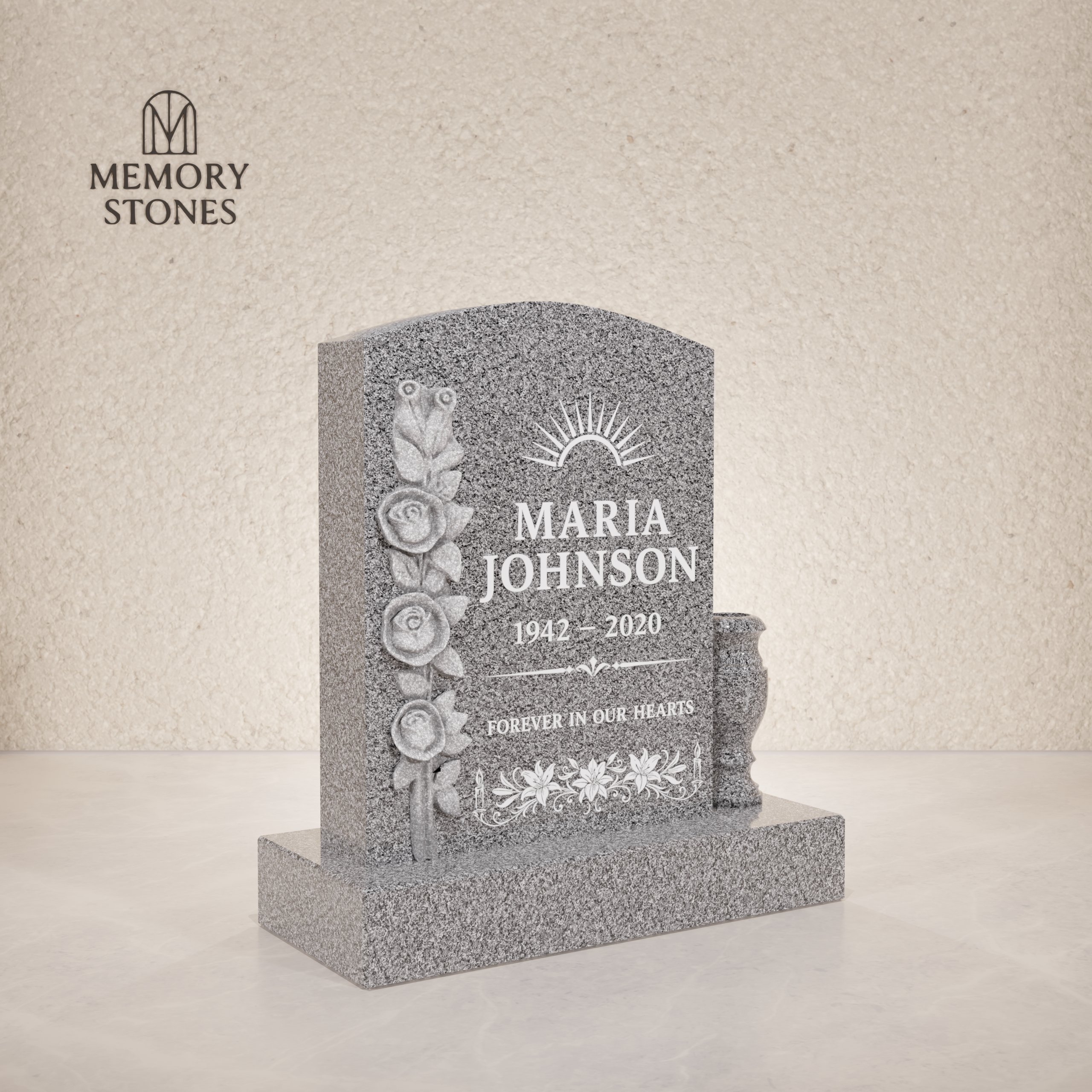 Classic Upright Headstone with Floral Detail