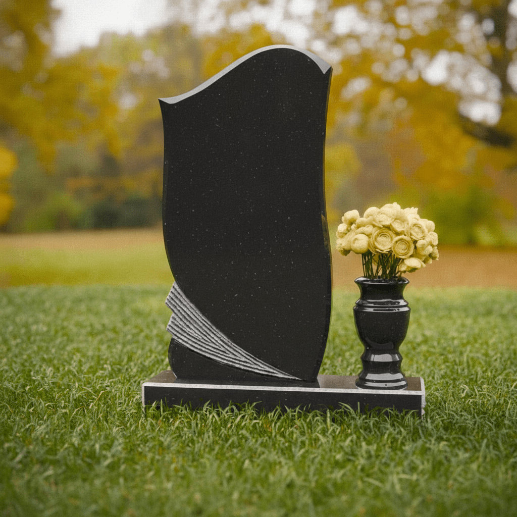 Wave-Accent Upright Headstone