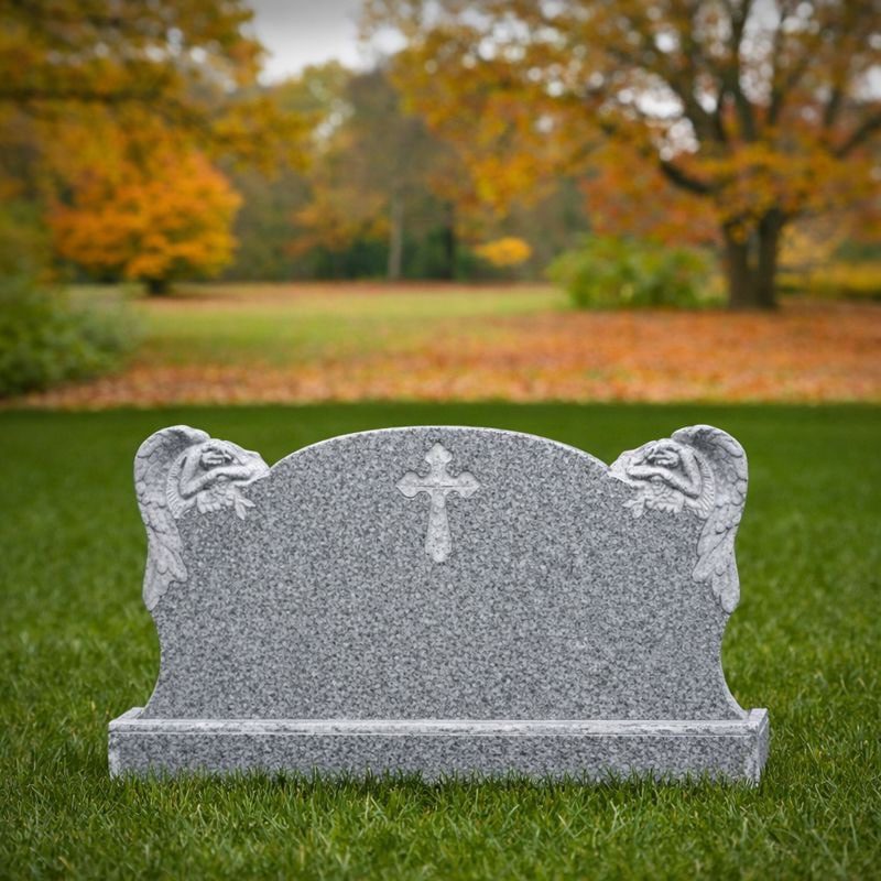 Companion Upright Headstone with Twin Angels and Cross