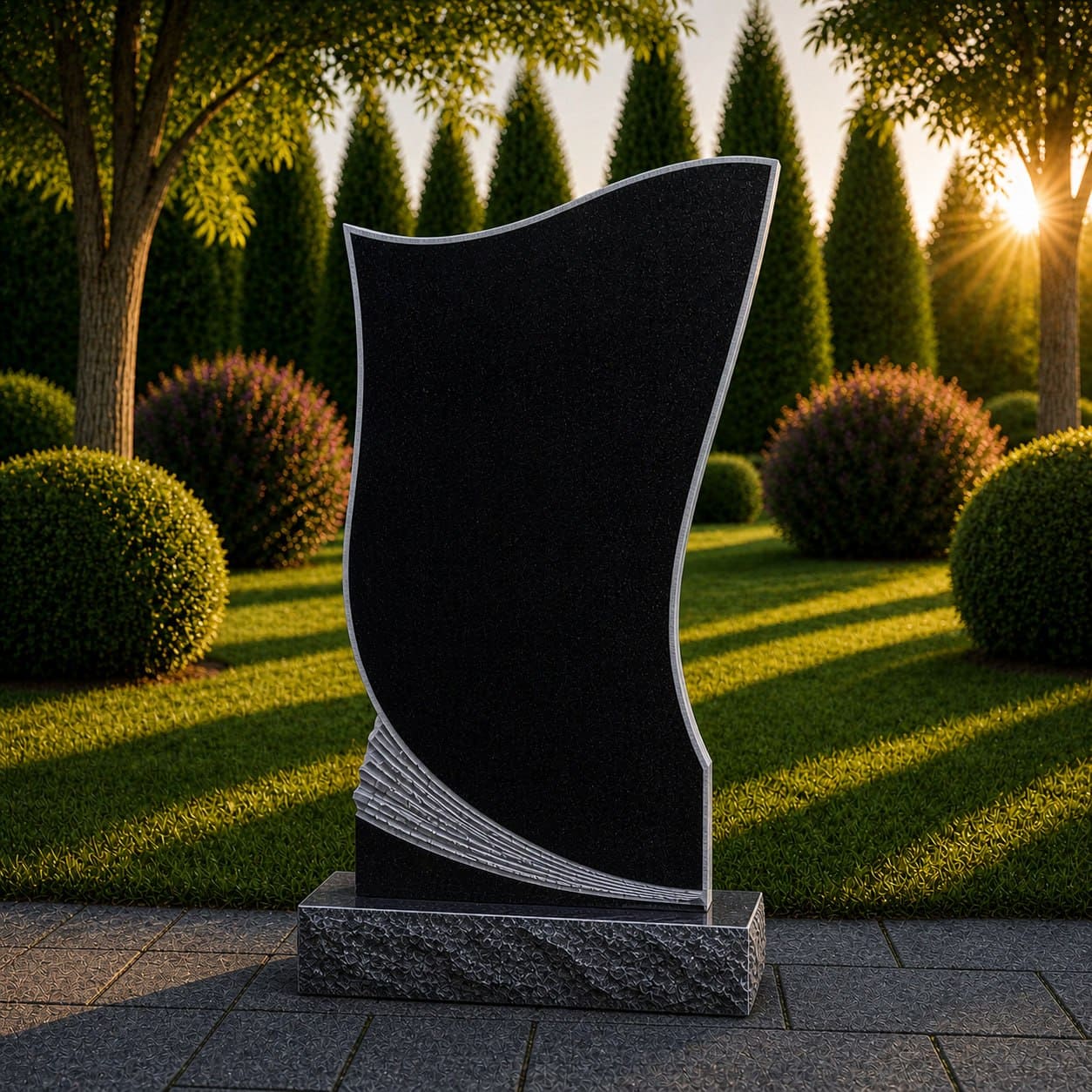 Modern Wave-Edge Upright Granite Headstone