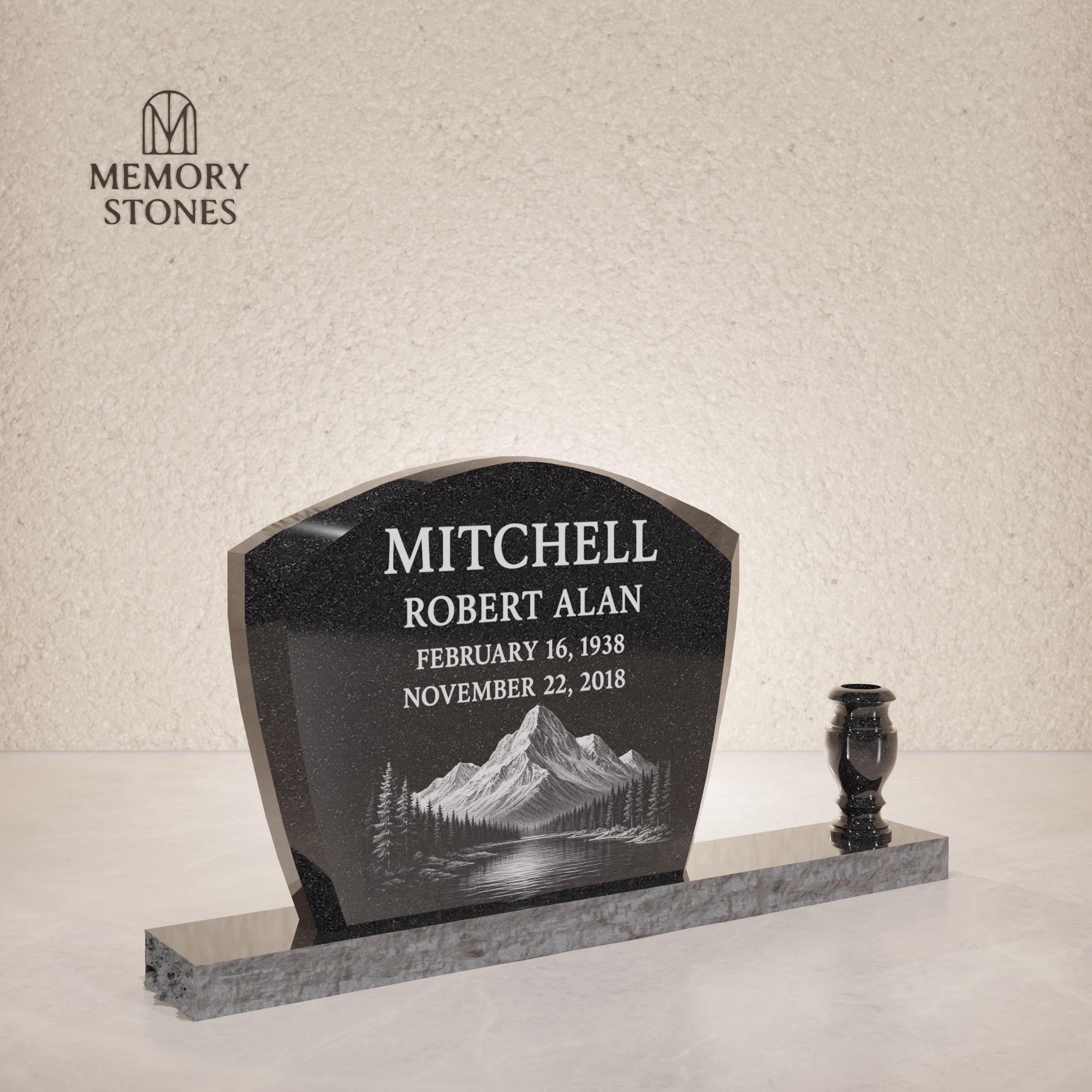 Arched-Top Single Upright Granite Headstone