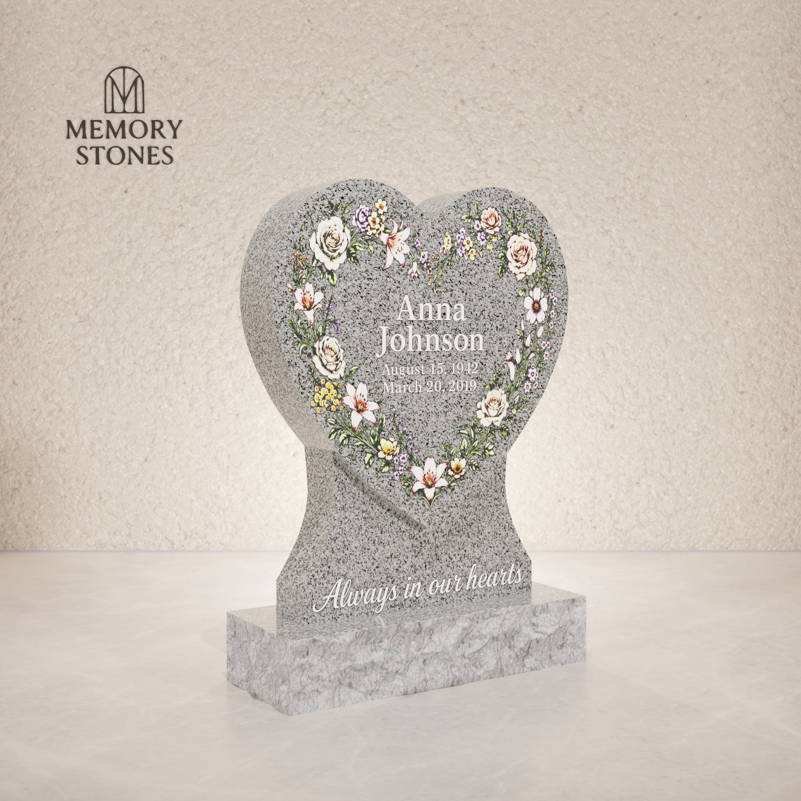 Heart Shape Upright Granite Headstone 16 x 3 x 22