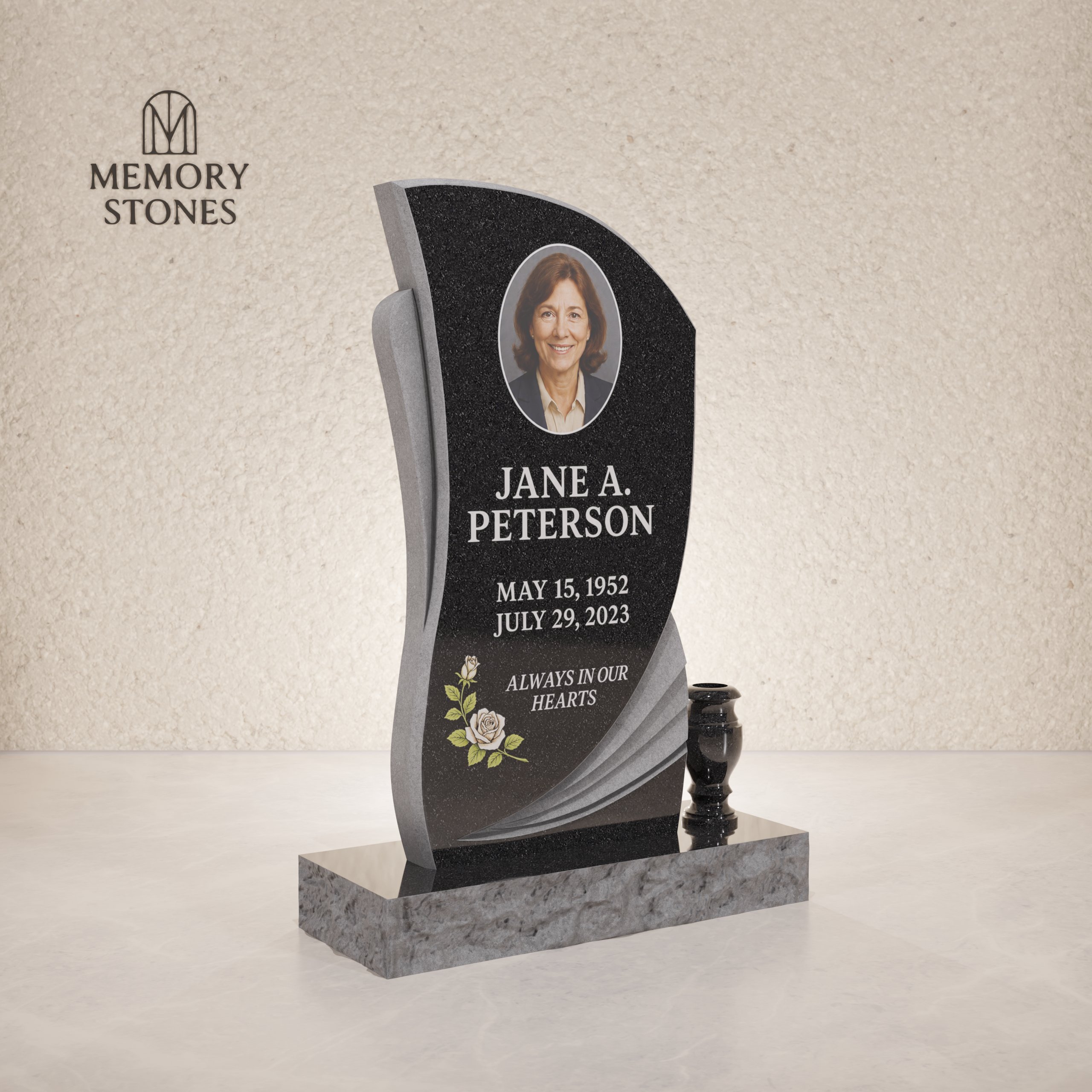 Wave Shape Granite Headstone 18 x 3 x 35