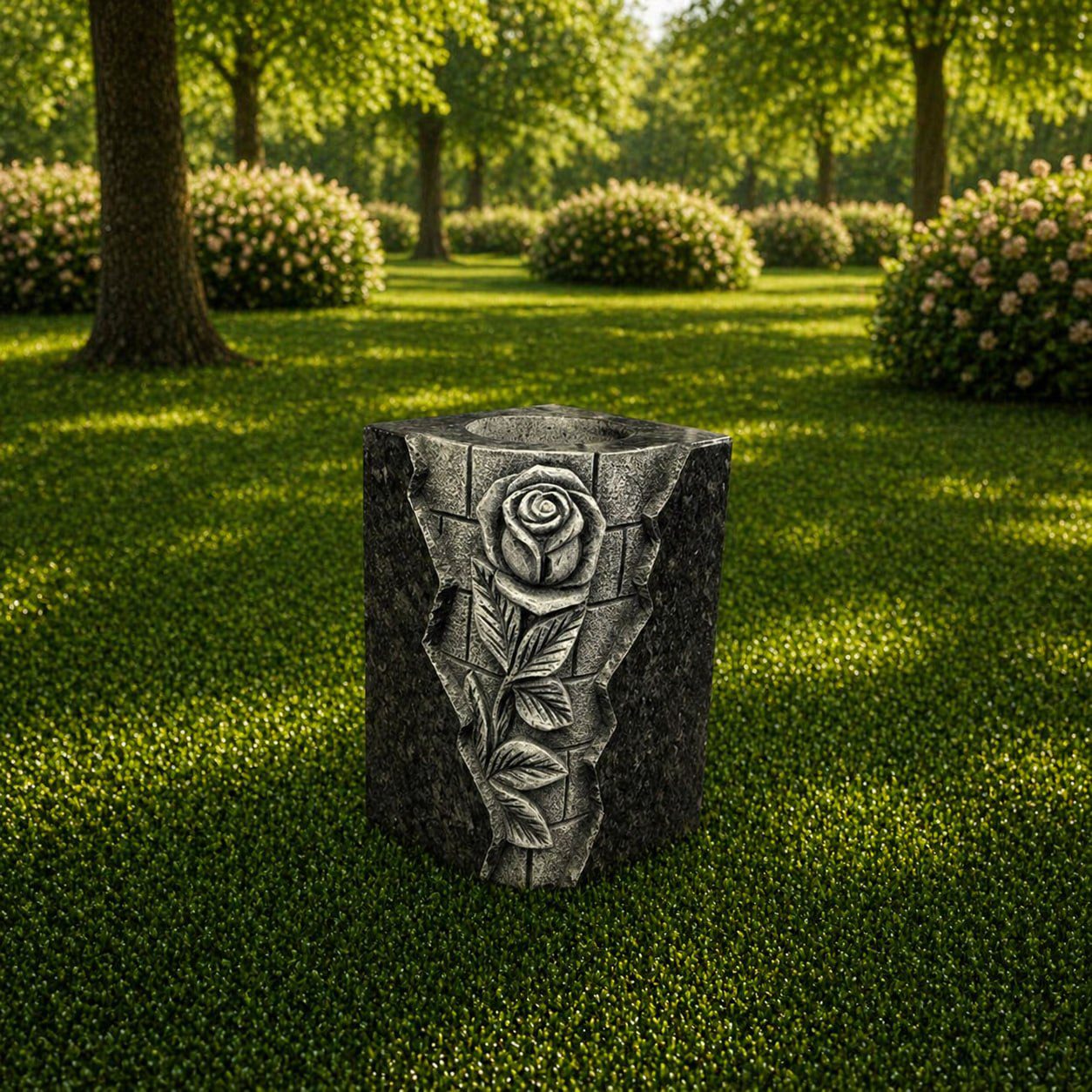 Rose Carved Granite Memorial Vase