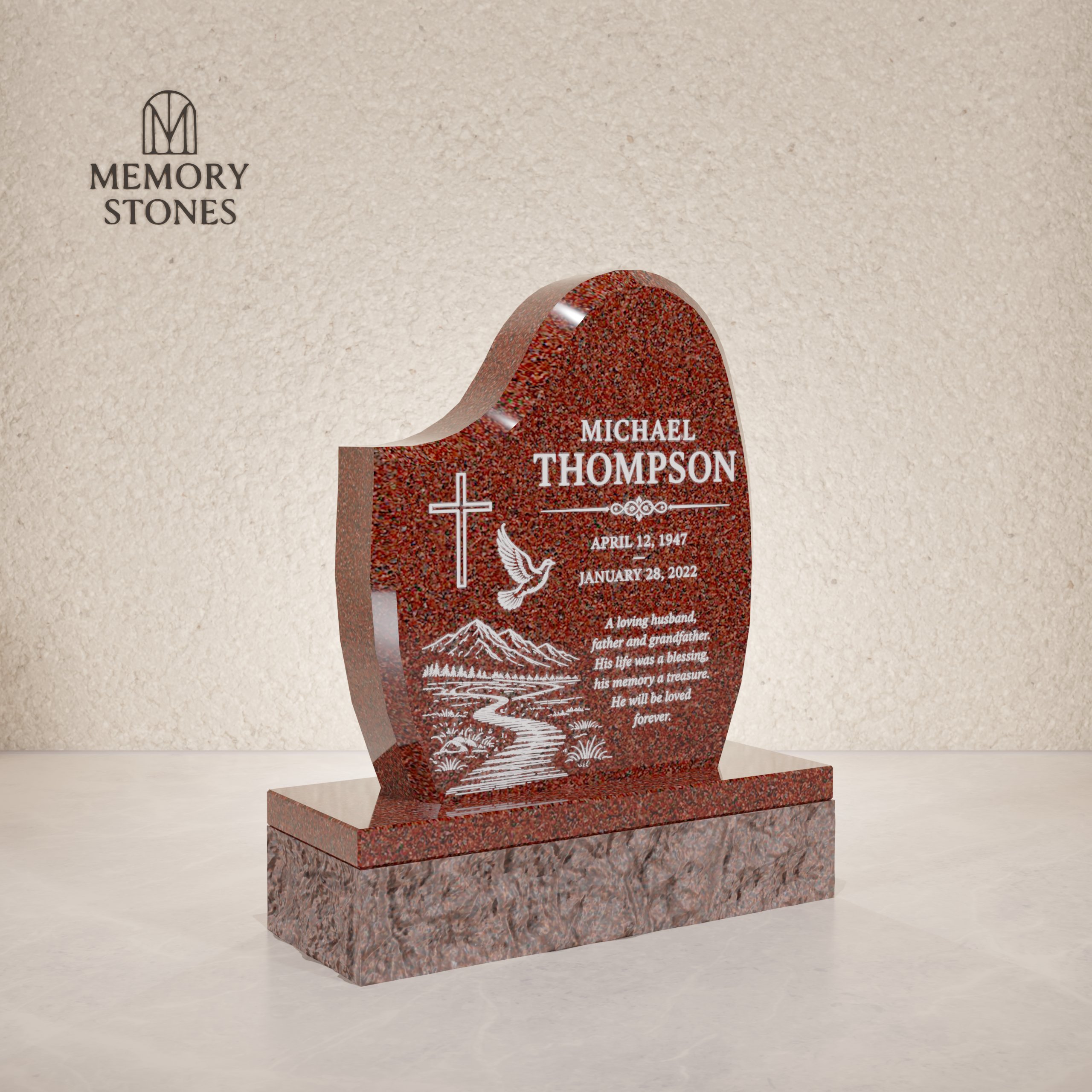 Asymmetric Curve Upright Granite Headstone