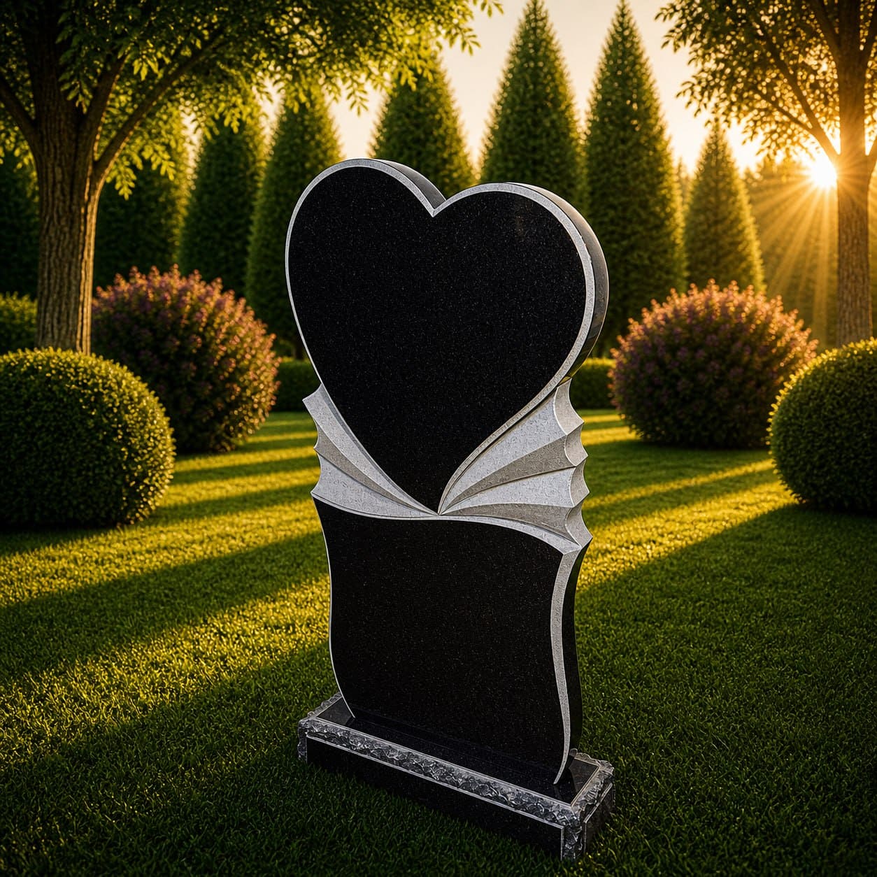 Heart Shape Granite Headstone with Sculpted Drape