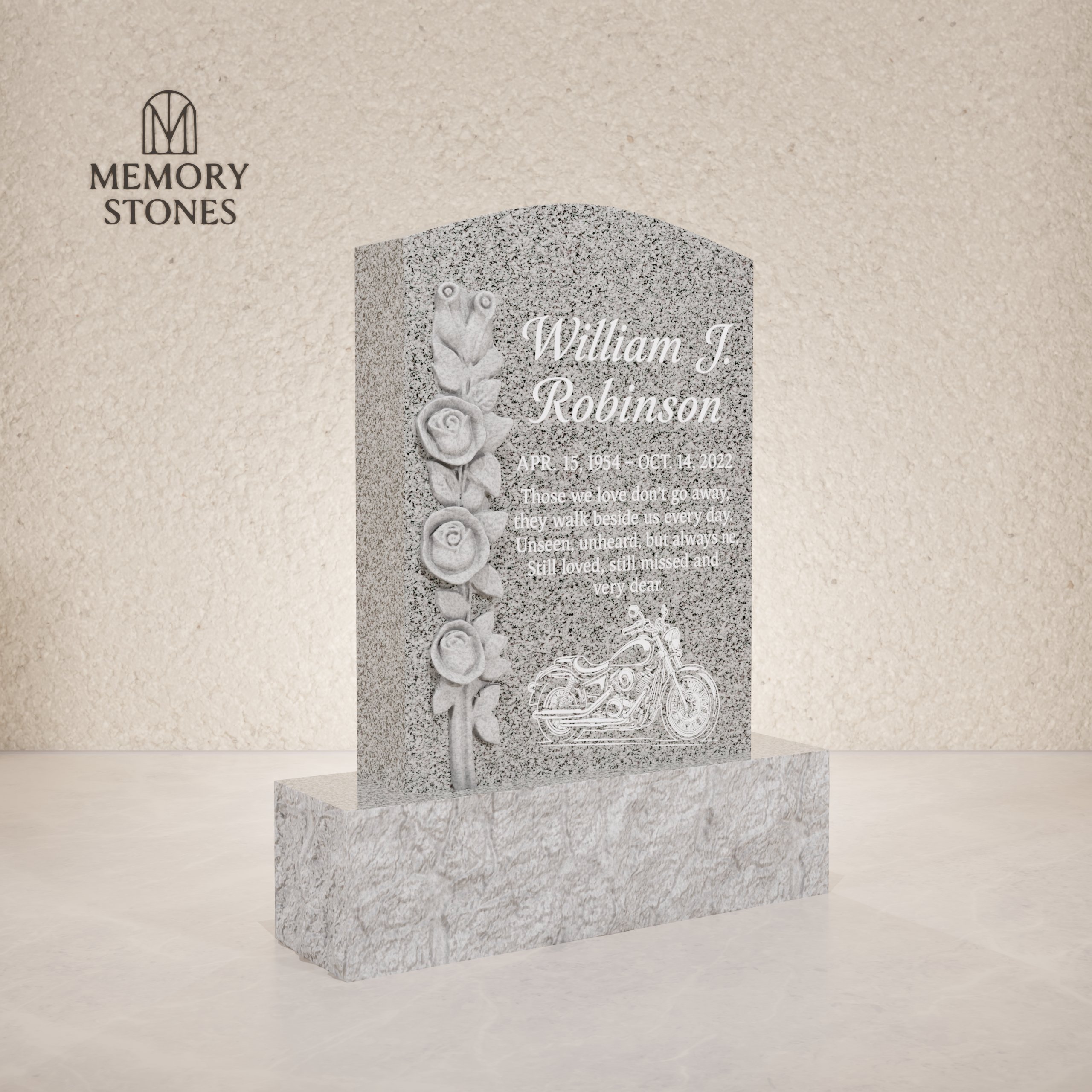 Classic Upright Headstone with Floral Detail 16 x 3 x 22