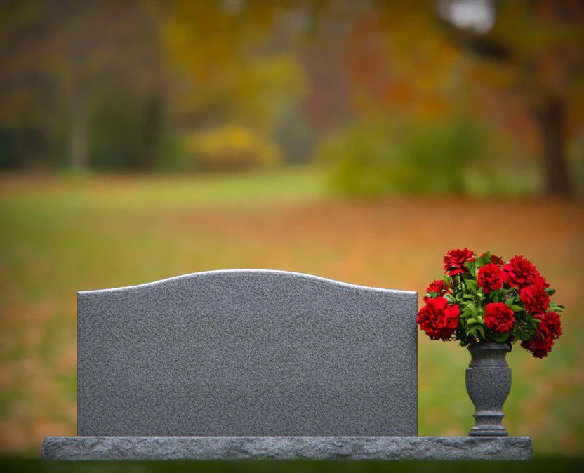 Soft Curve Upright Granite Headstone with Vase