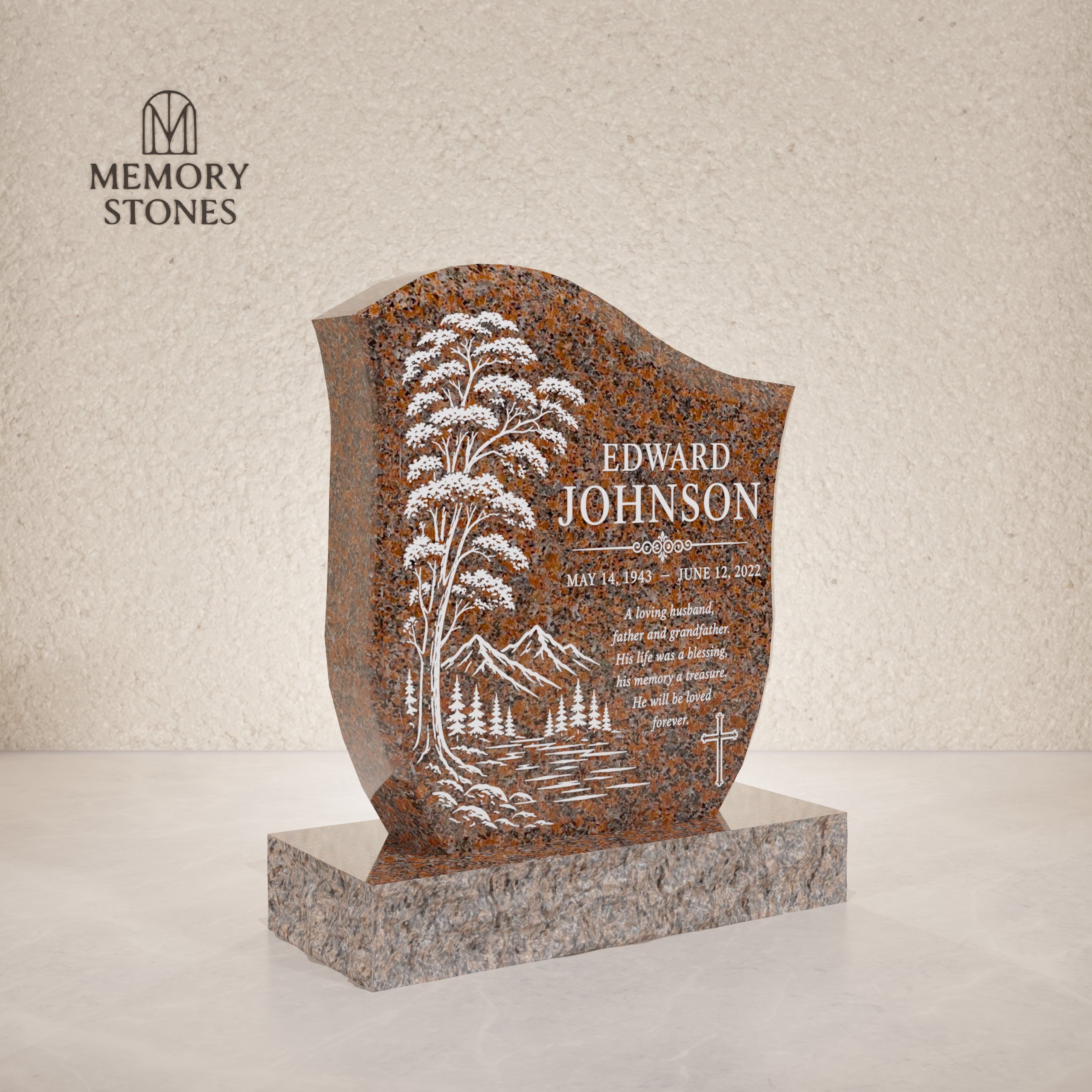 Wave Shape Granite Headstone 18 x 3 x 22