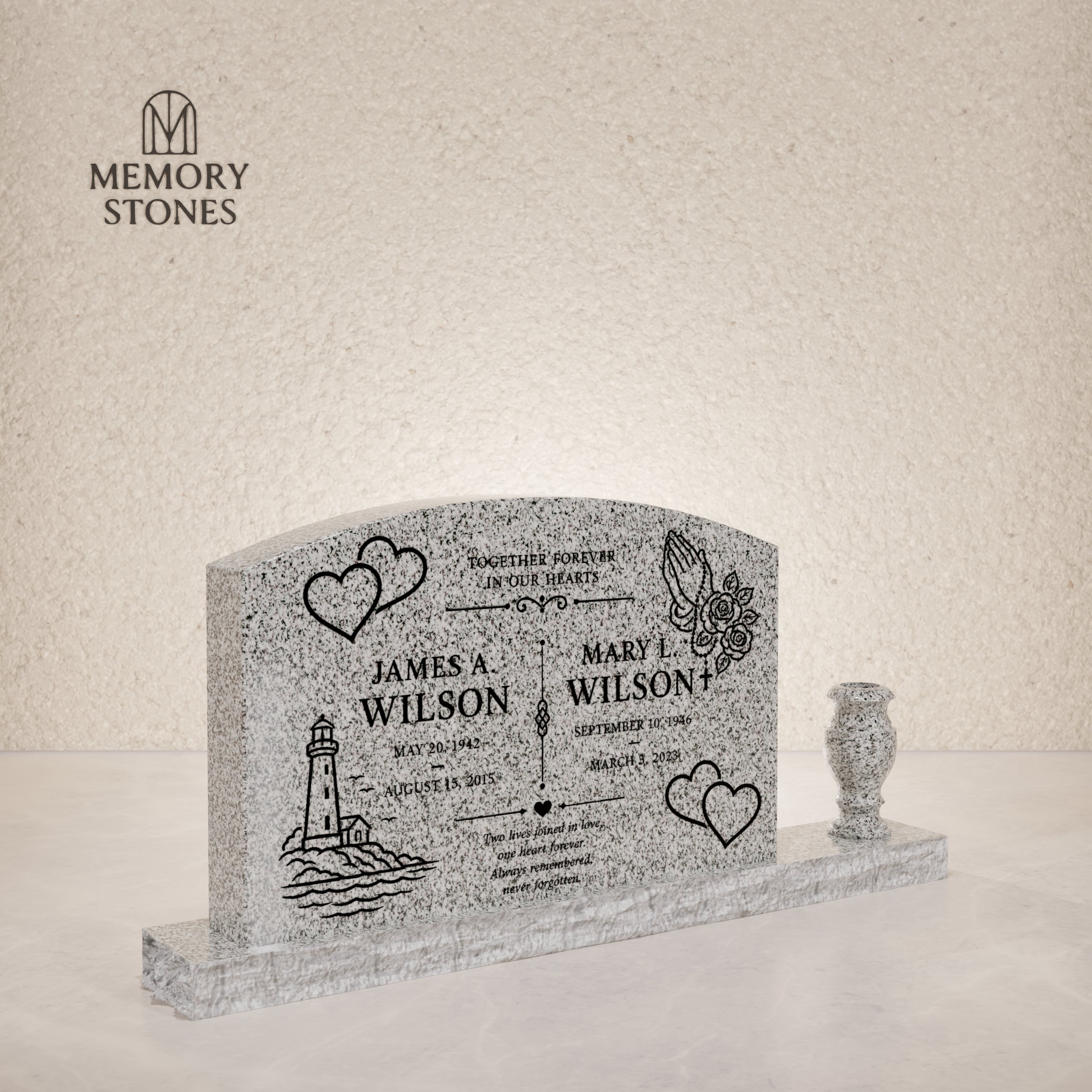 Arched-Top Companion Headstone