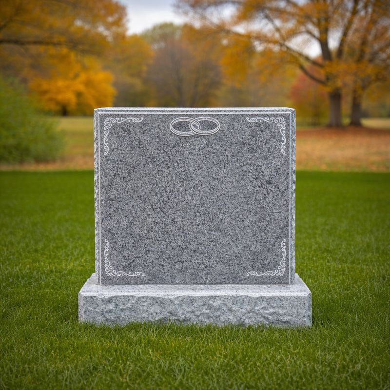 Classic Upright Granite Headstone with Corner Scrollwork