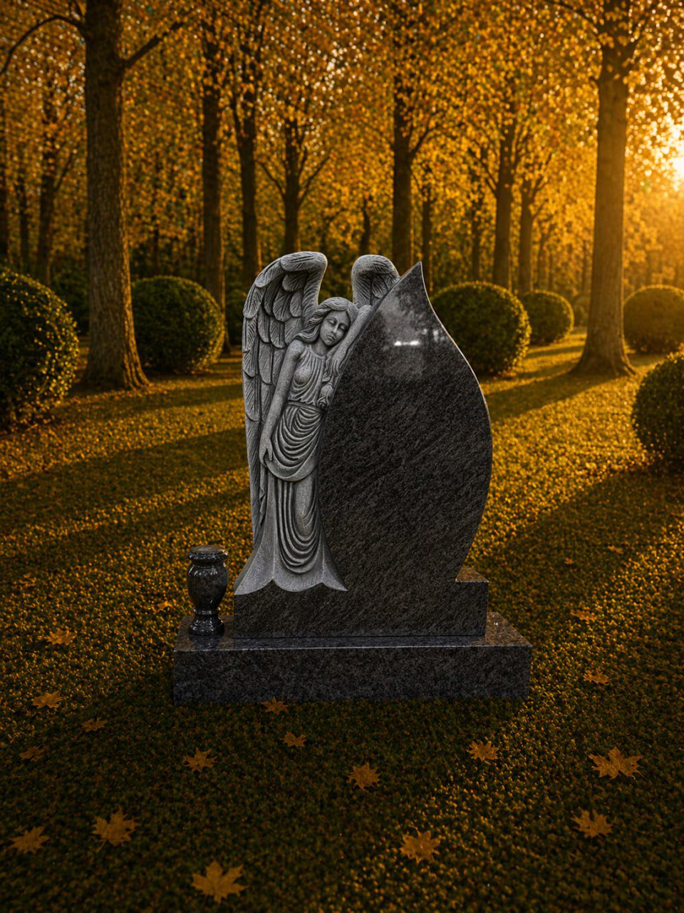 Granite Headstone with Guardian Angel