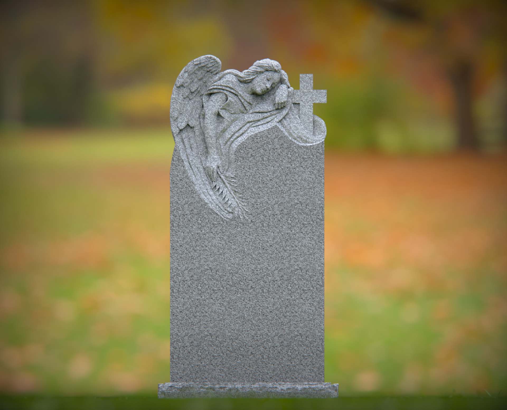 Angel and Cross Shape Granite Headstone