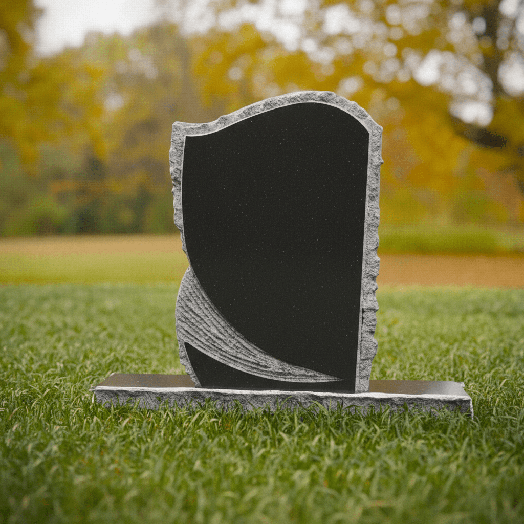 Rock-Edge Upright Granite Headstone with Curved Top