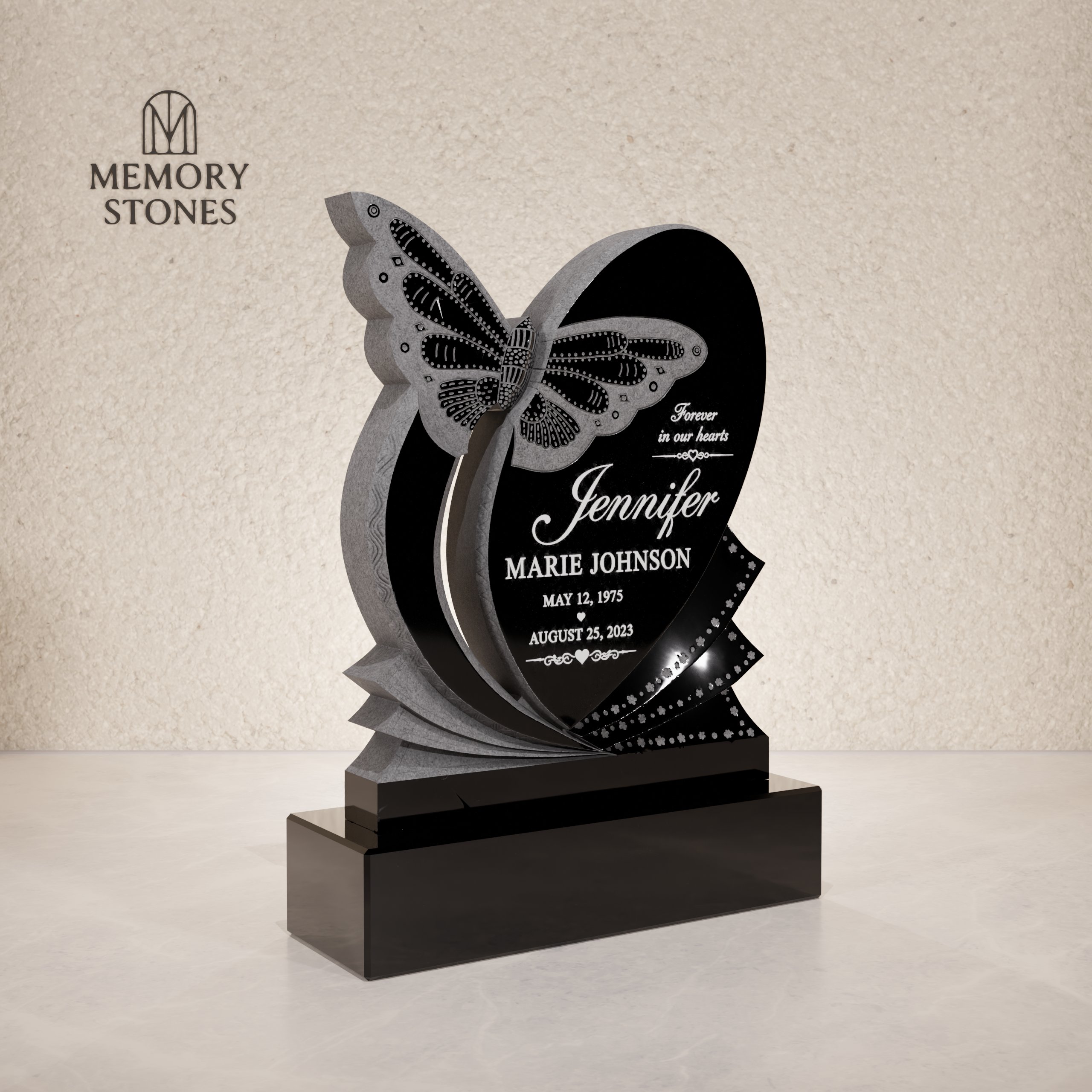 Butterfly Heart Artistic Granite Headstone