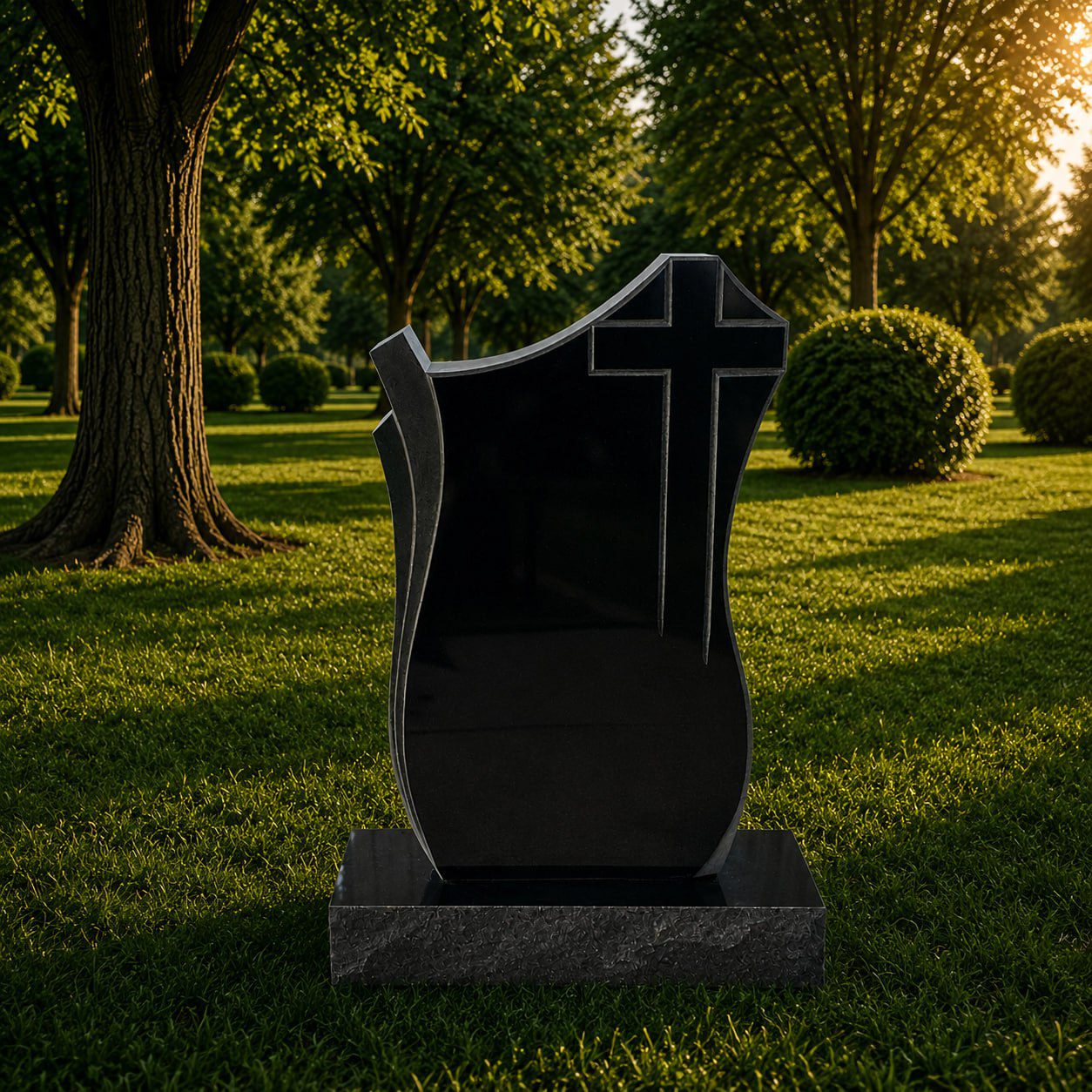 Cross Serpentine Shape Granite Headstone 16 x 3 x 26