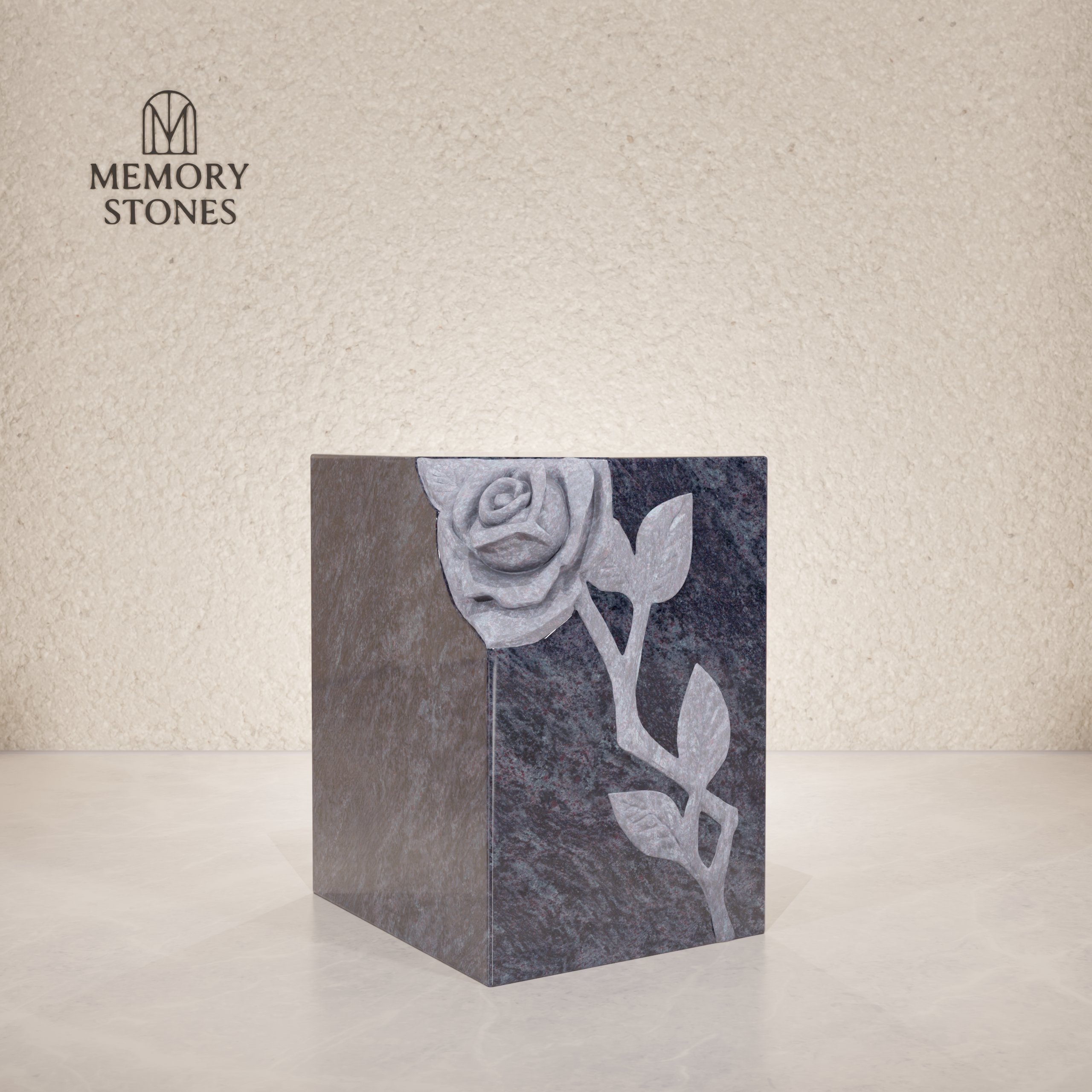 Granite Cremation Urn with Rose Design
