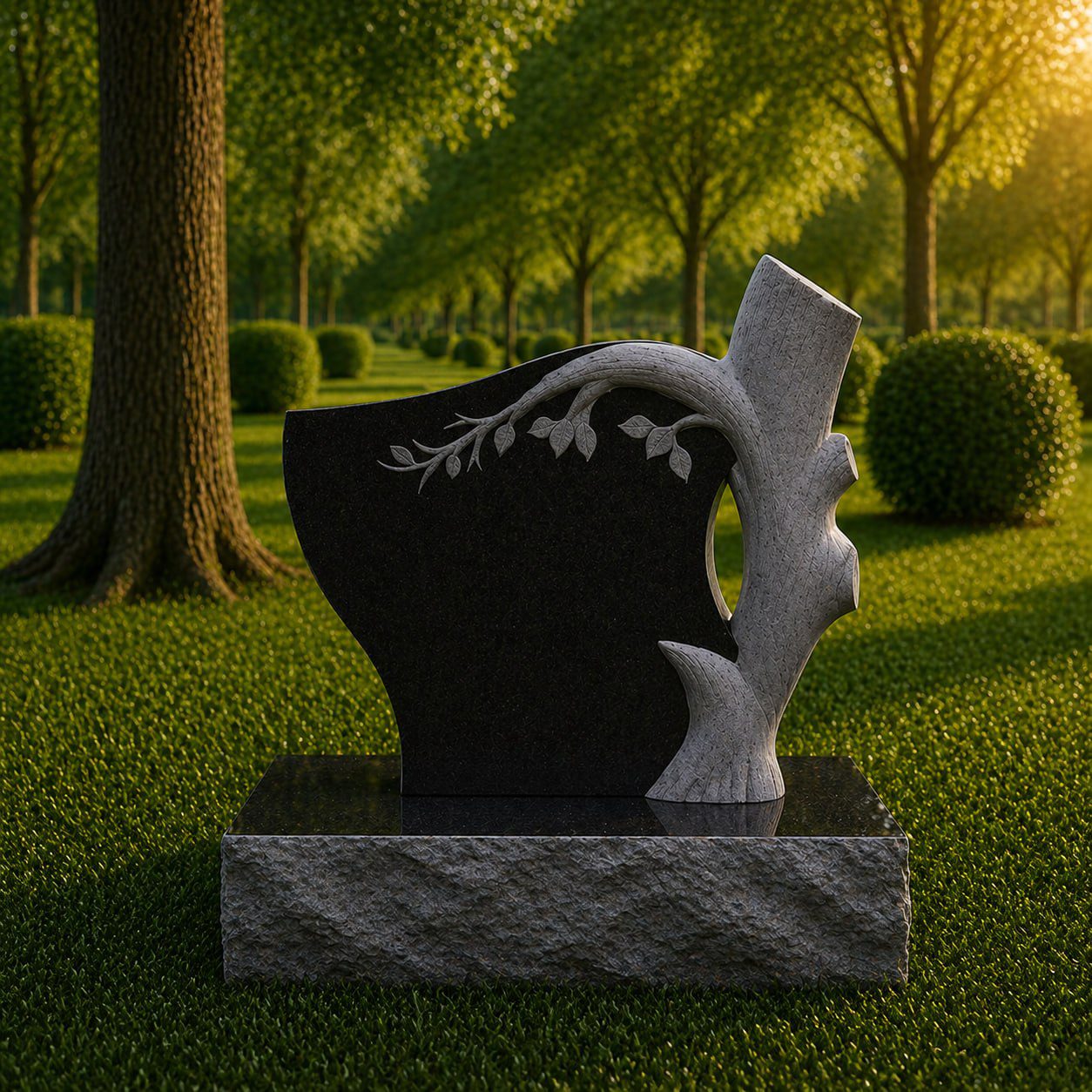 Tree and Dove Granite Headstone