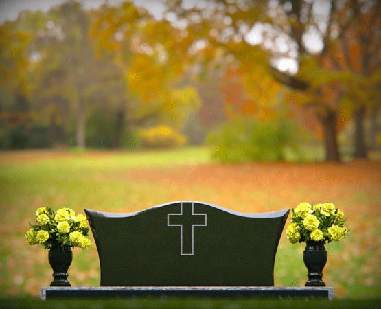 Christian Companion Upright Granite Headstone with Cross & Vases