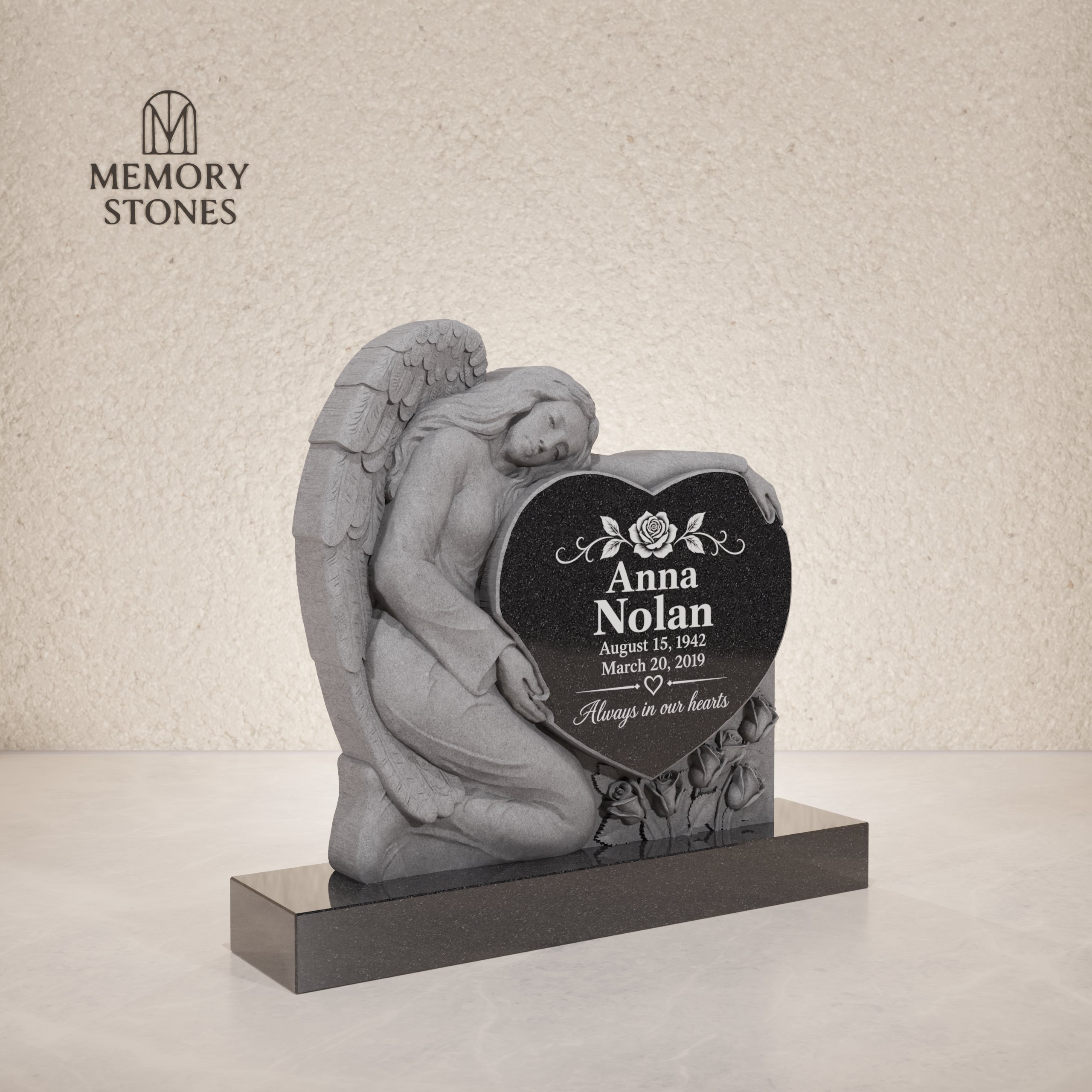 Angel Heart Shape Granite Headstone