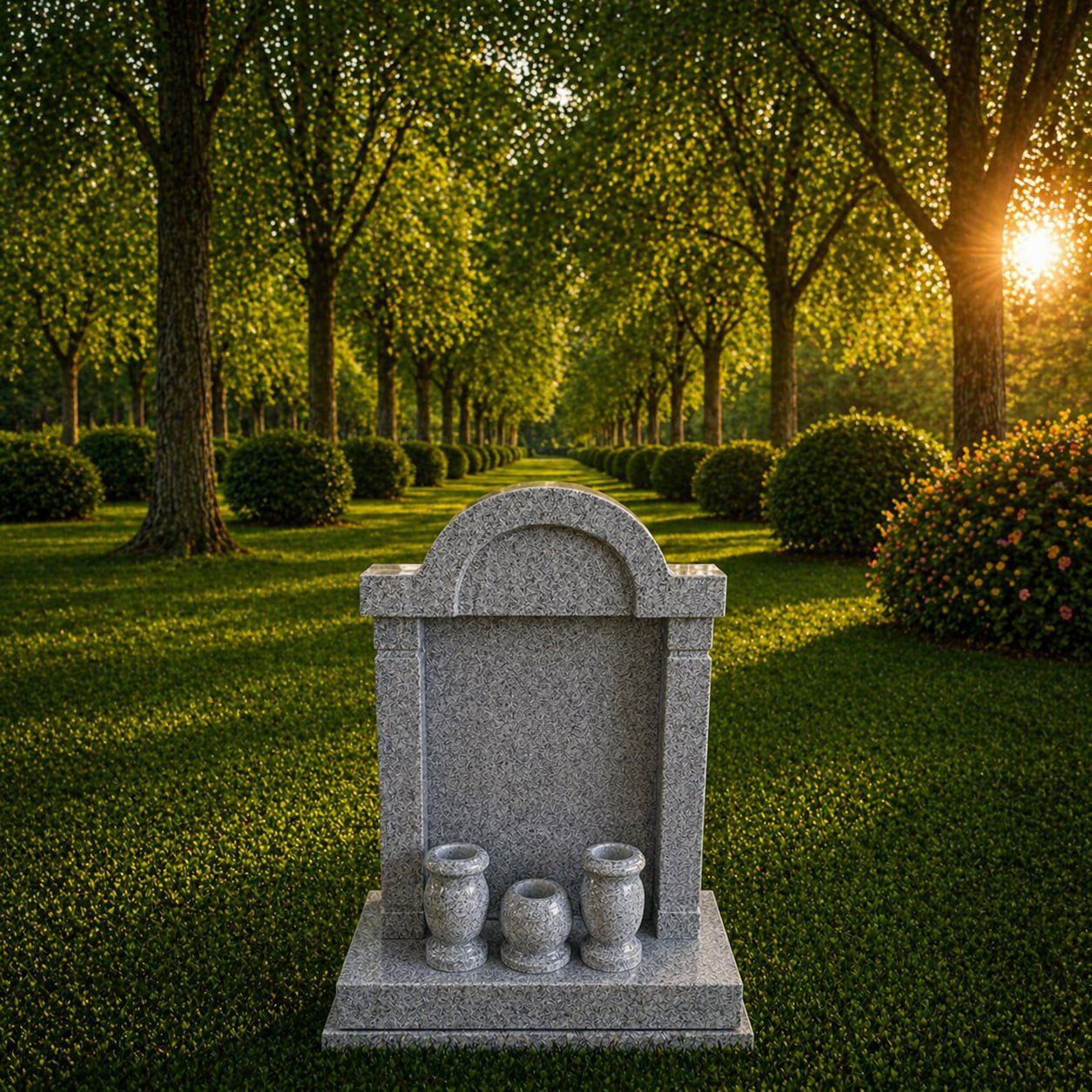 Asian Style Shrine Granite Headstone with Vases