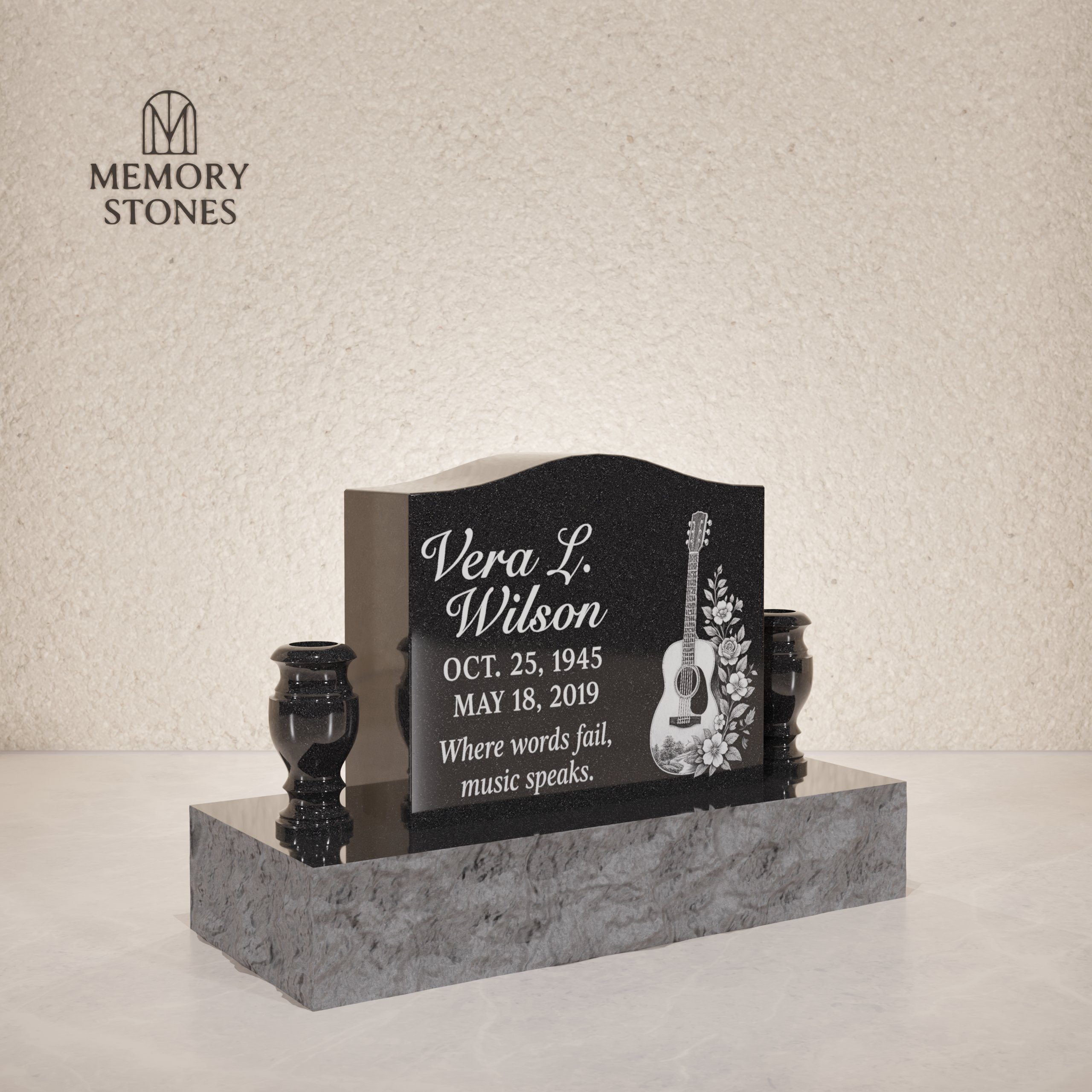 Serpentine Upright Headstone with Vases