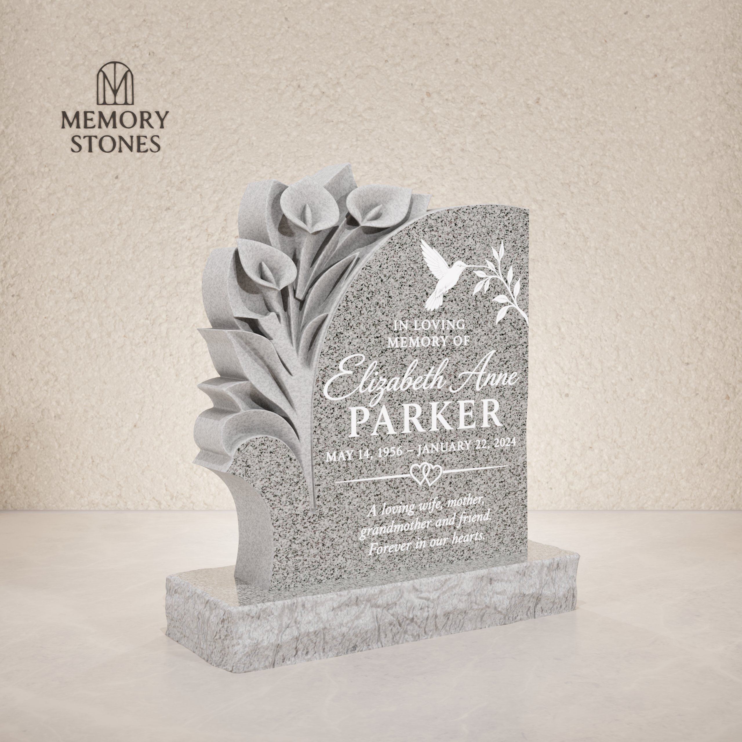 Floral Carved Upright Granite Headstone