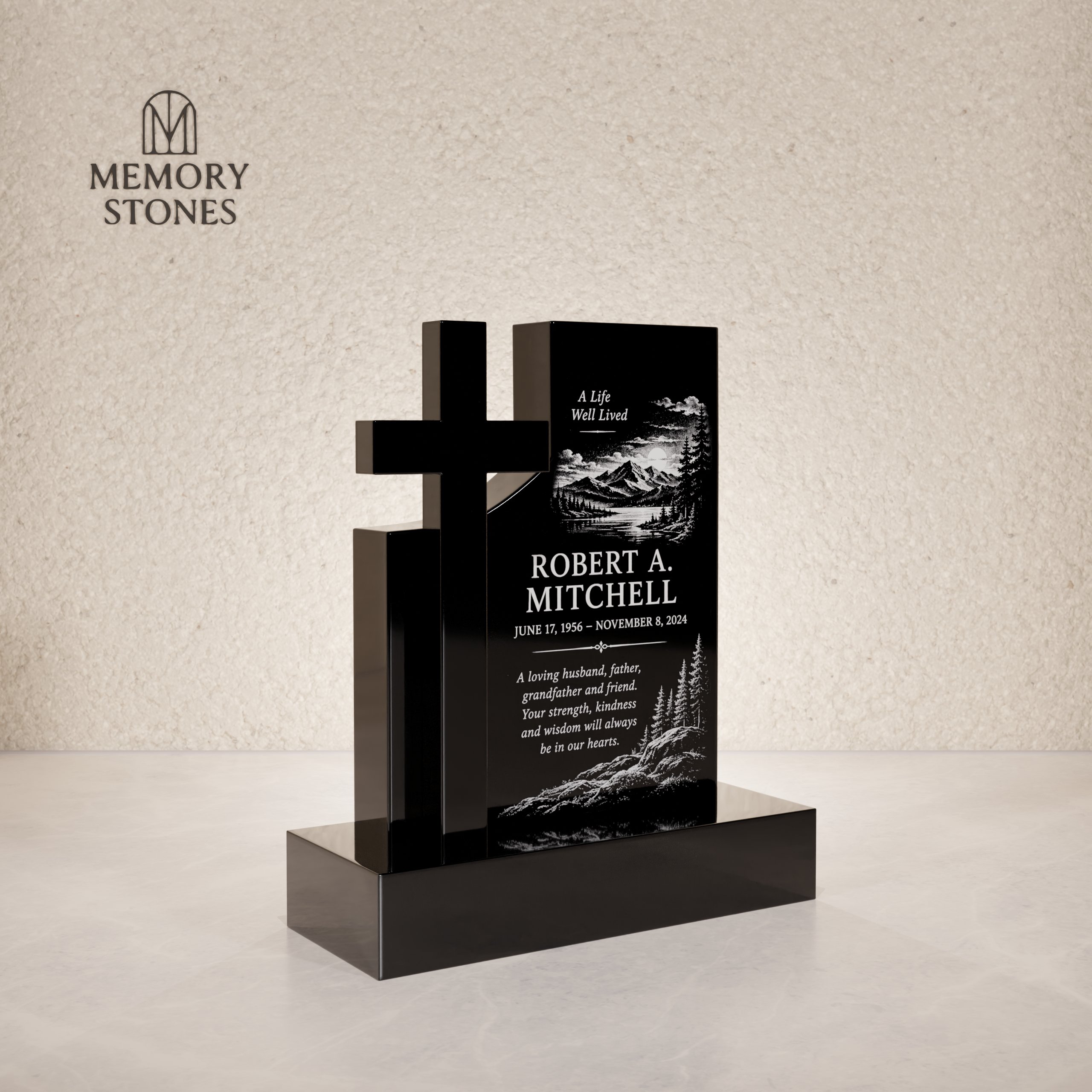 Cross Modern Granite Headstone
