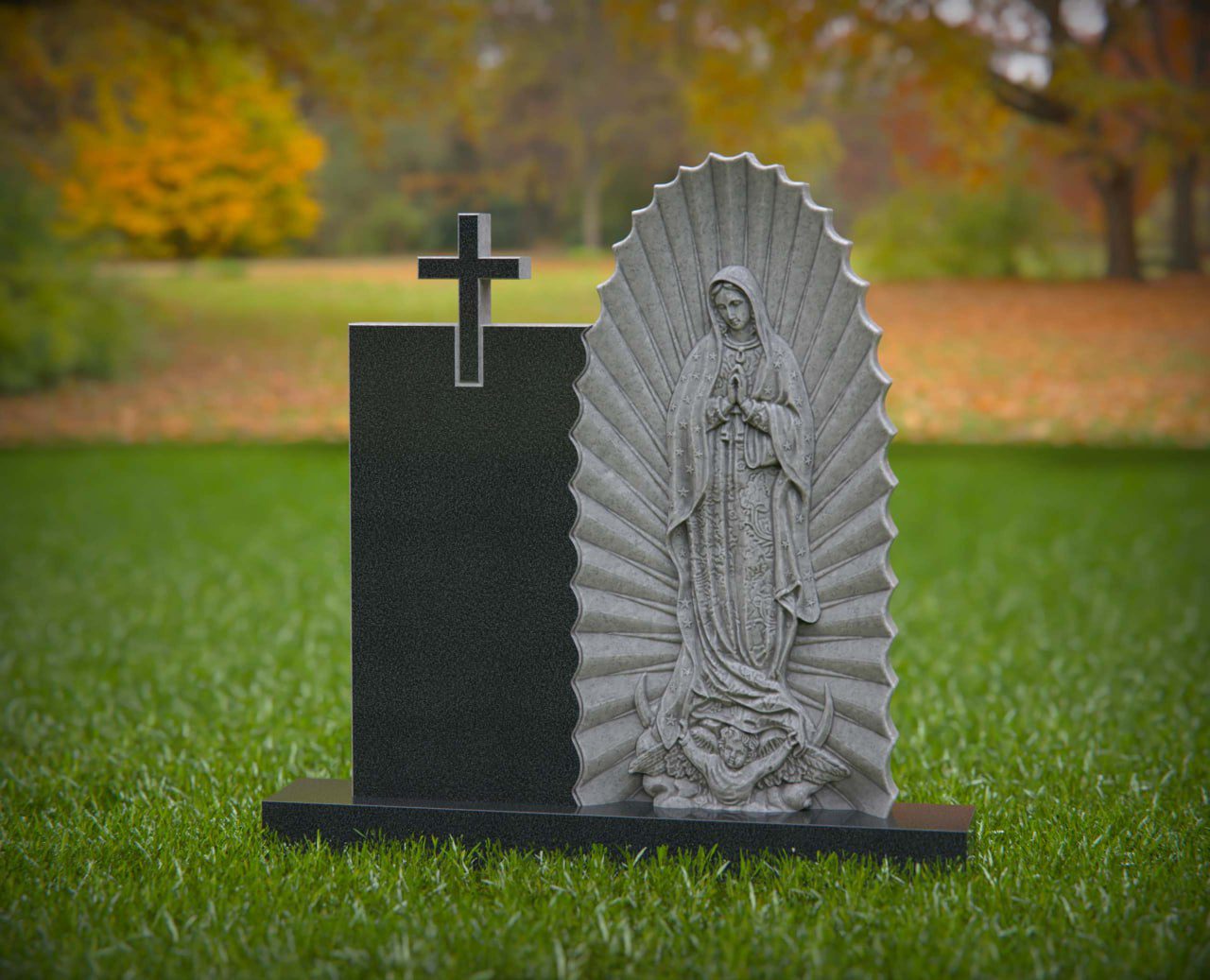 Companion Madonna Shape Granite Headstone & Cross