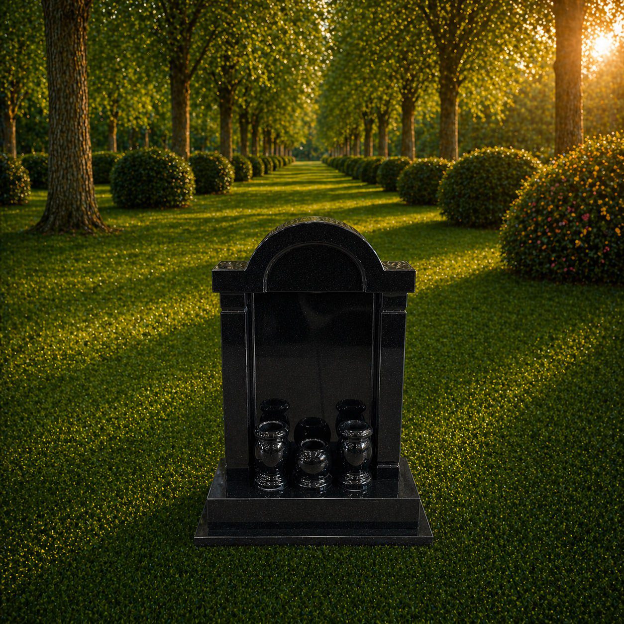 Asian Style Shrine Granite Headstone with Vases